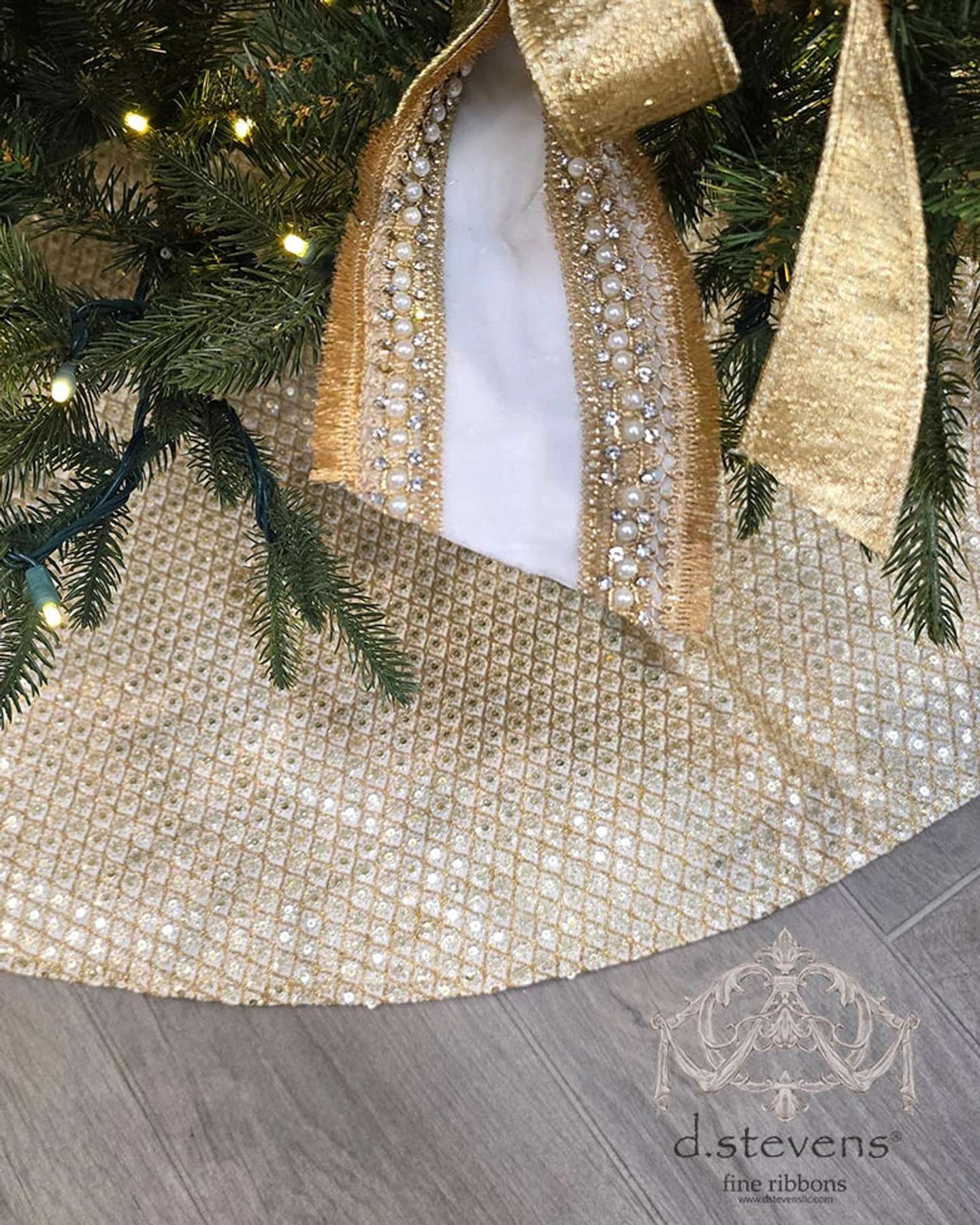 64" Champagne Gold Sequin Dupioni Tree Skirt