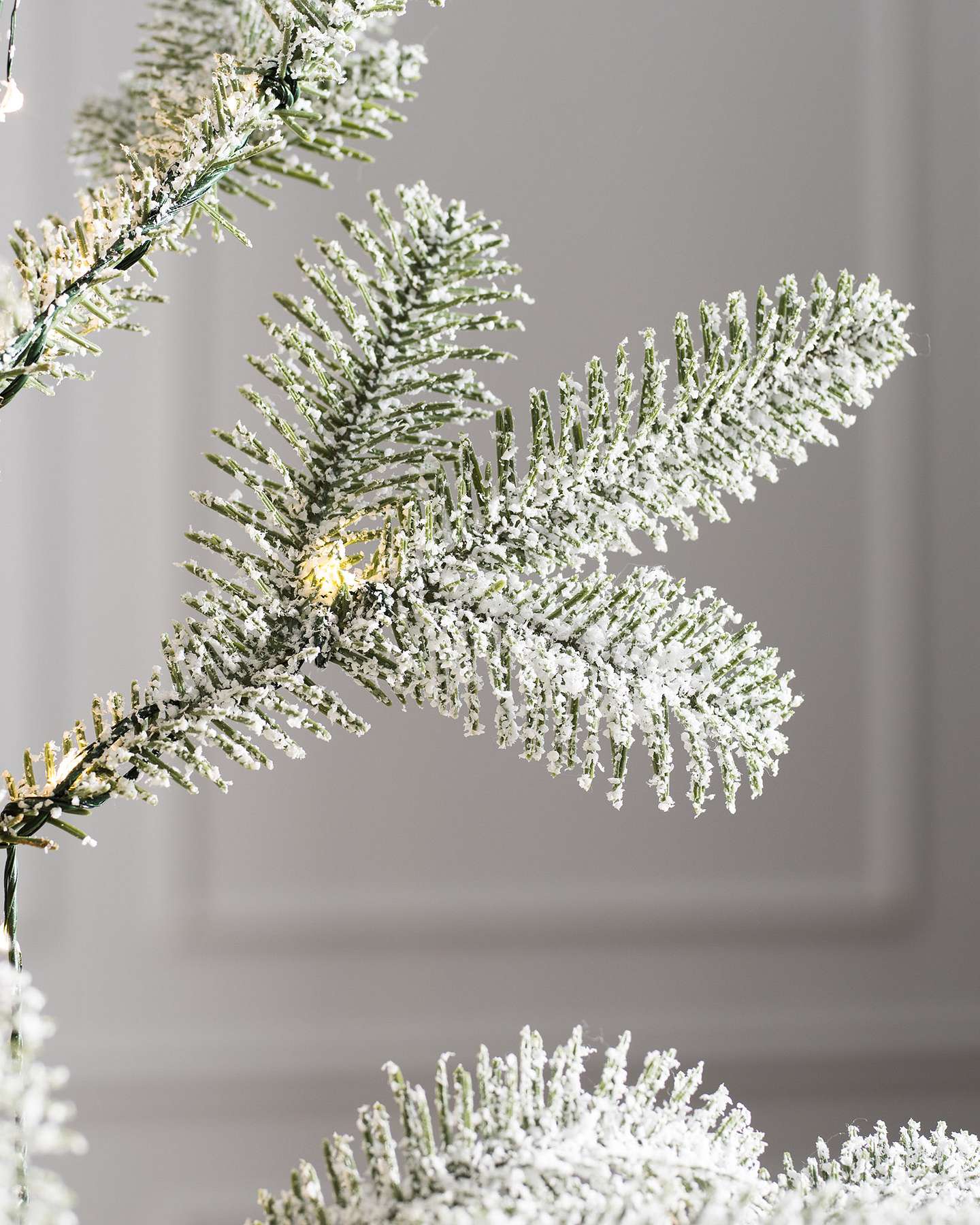Balsam Hill 3-Foot LED Frosted Alpine Balsam Fir Artificial Tabletop Christmas Tree Branch Closeup