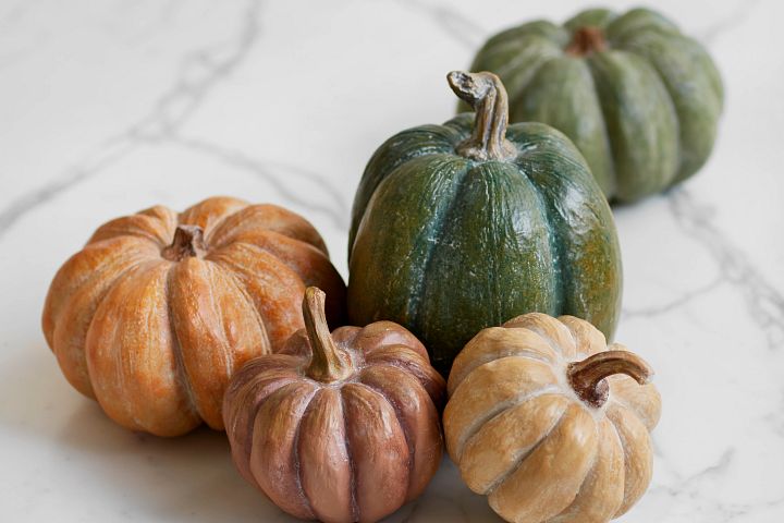 Artificial pumpkins in various sizes and colors