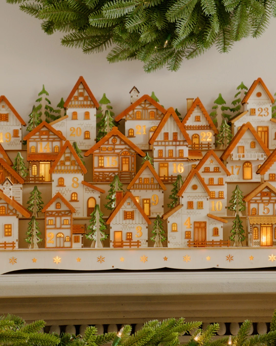 Lit Wooden Alpine Village Advent Calendar | Balsam Hill