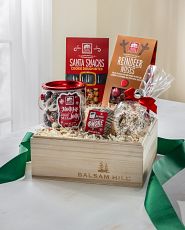 Food gift box with Christmas-themed snacks