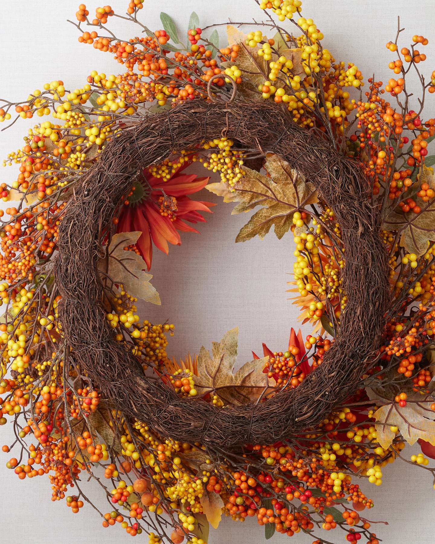 Balsam Hill Fall Berries and Blossoms Wreath Closeup with Accents