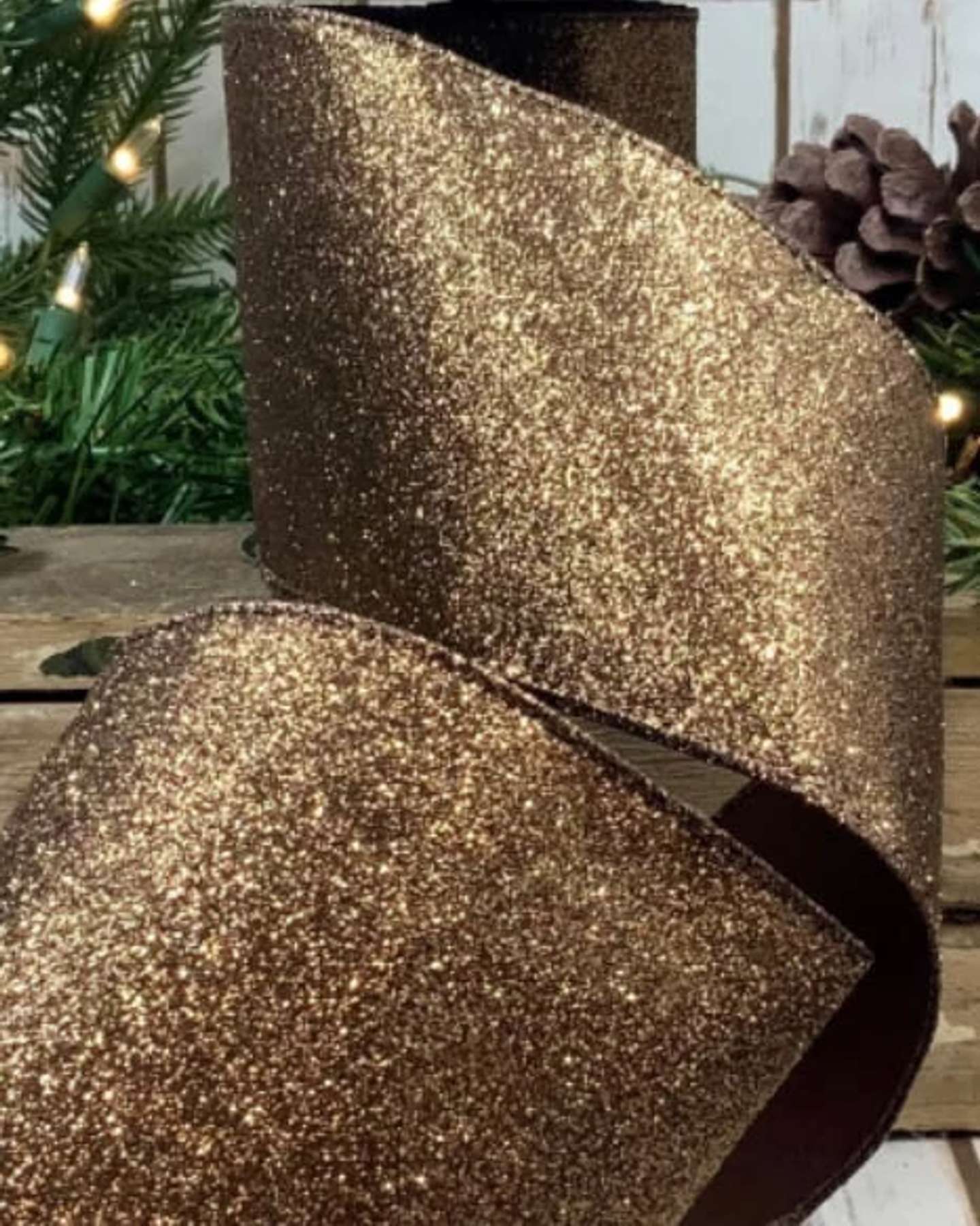 4" x 10yds Bronze Glitter Ribbon