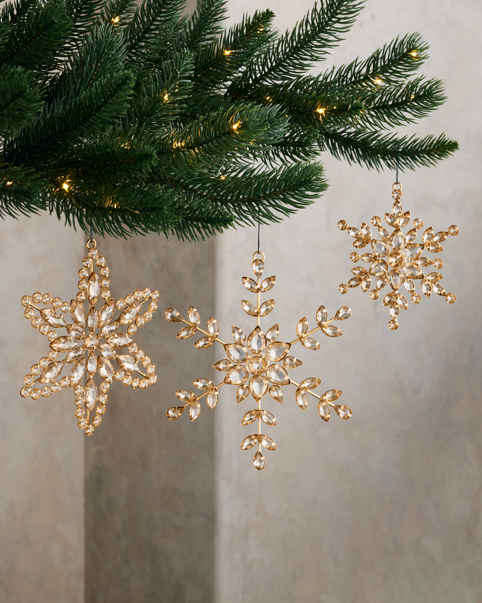 Gold Rhinestone Snowflake Ornament Set