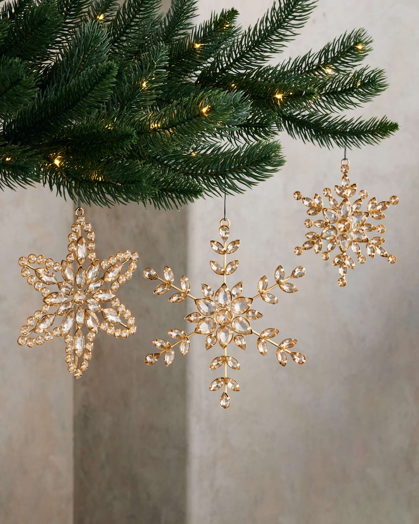 Gold Rhinestone Snowflake Ornaments, Set of 12