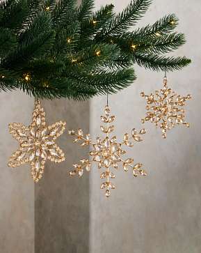 Gold Rhinestone Snowflake Ornament Set Gold Rhinestone Snowflake Ornament Set