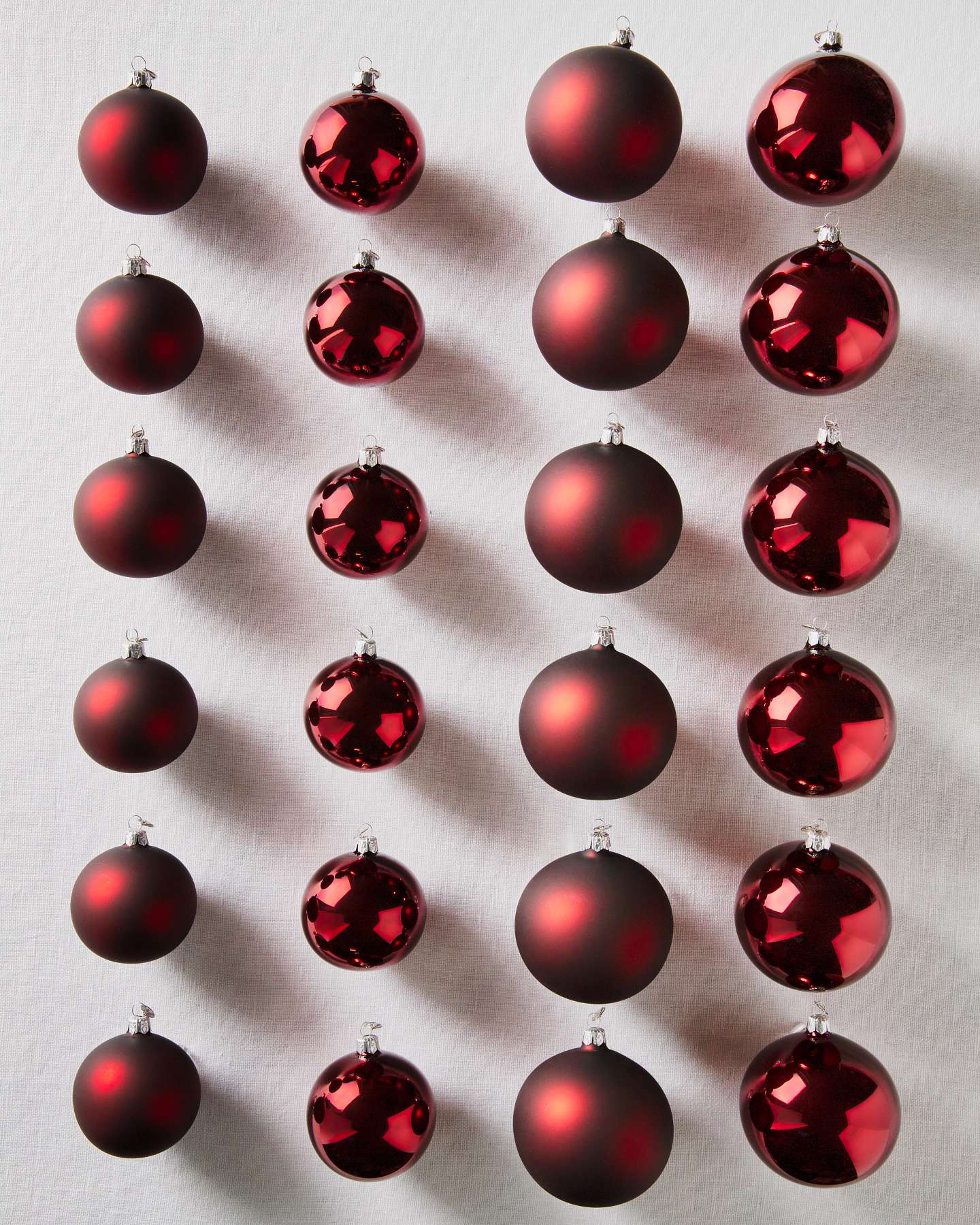 Balsam Hill Burgundy BH Essentials Classic Christmas Ornament Set of 24 Full Display