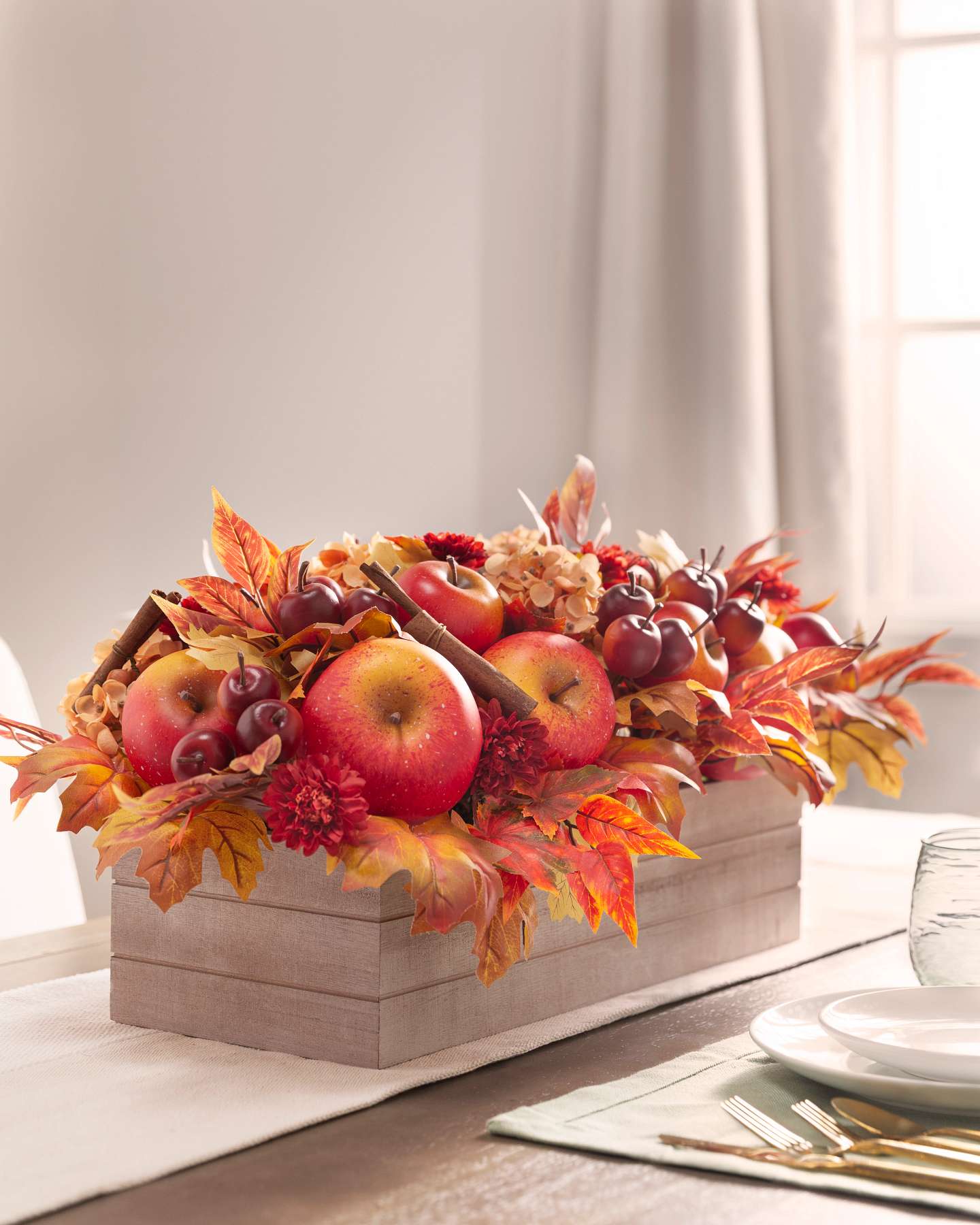 Balsam Hill Apple Spice Artificial Flower Arrangement Unlit Table Display Closeup