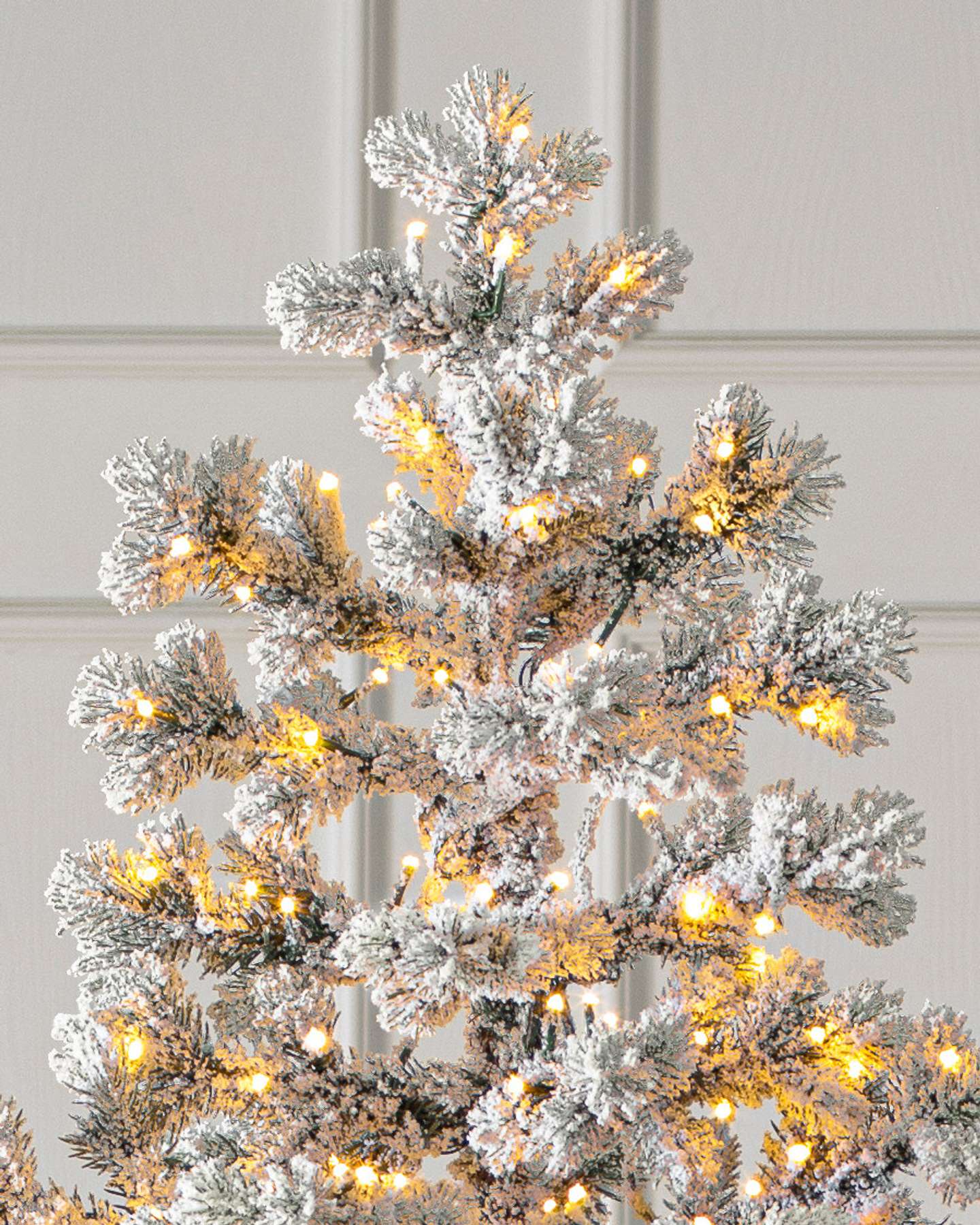 Balsam Hill Frosted Yukon Spruce Artificial Christmas Tree Micro LED Top Closeup