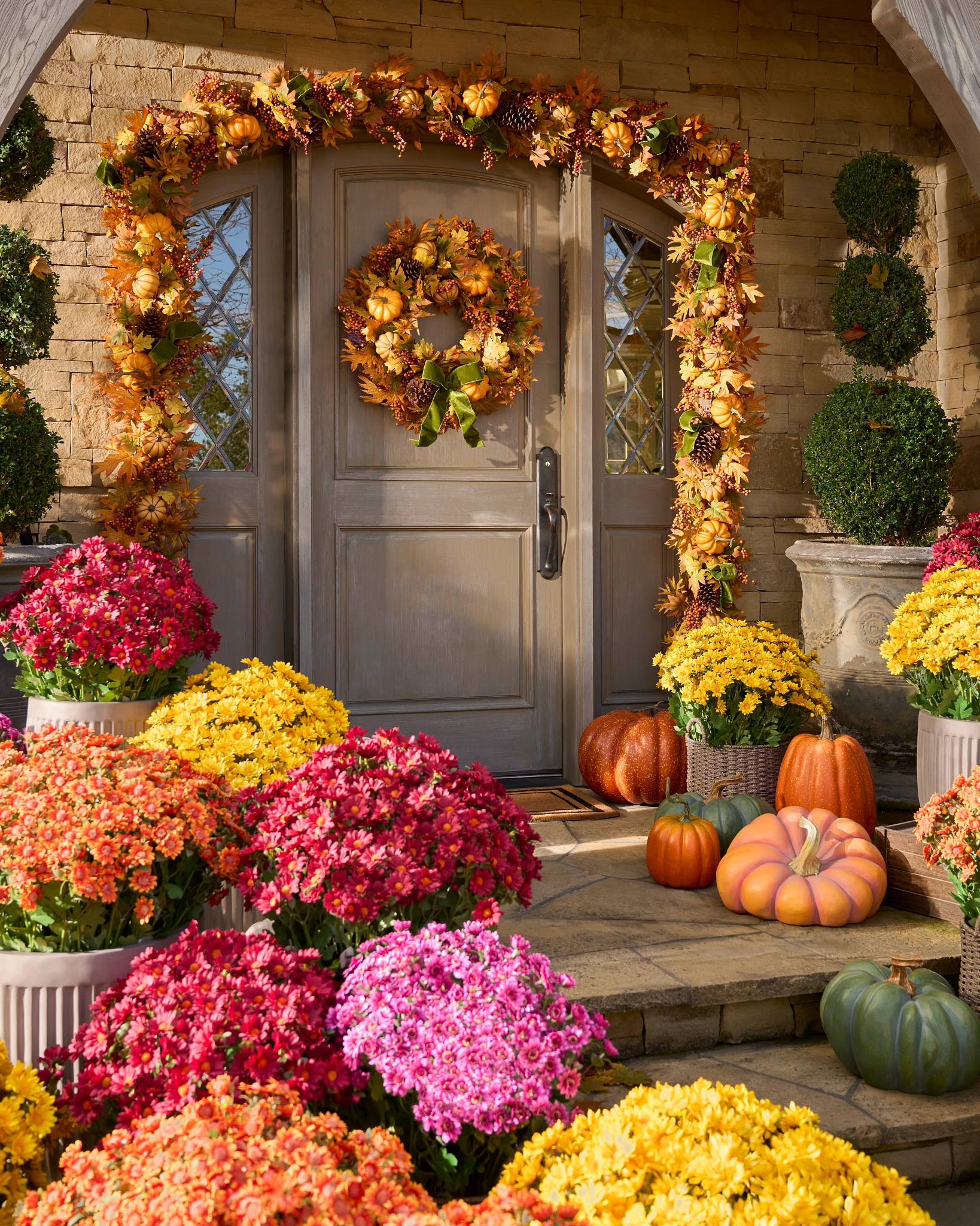 Scarlet Outdoor Sunset Mums Artificial Fall Pot Filler Set