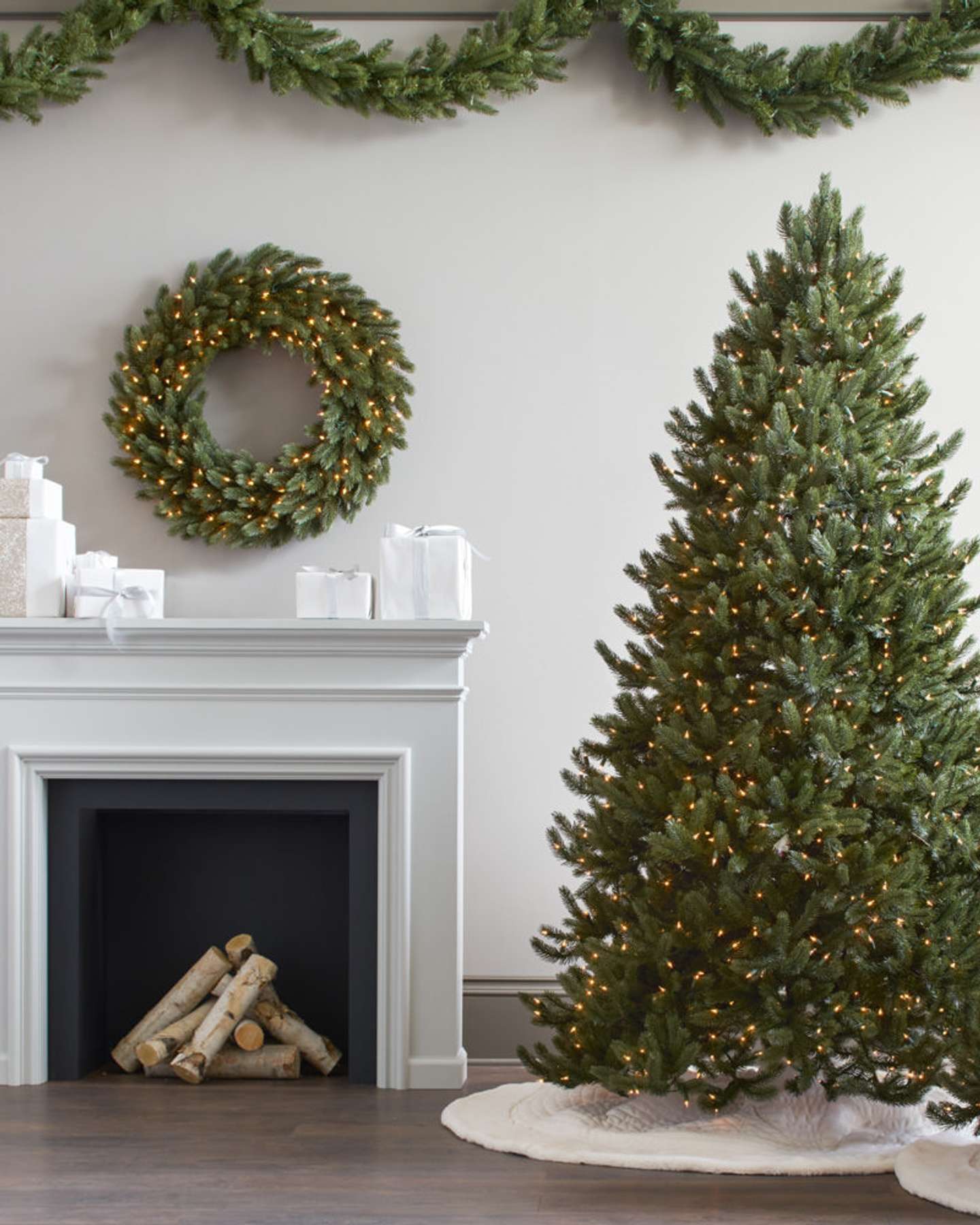 Balsam Hill Vermont White Spruce Artificial Christmas Wreath and Garland LED Clear in Festive Home Decor