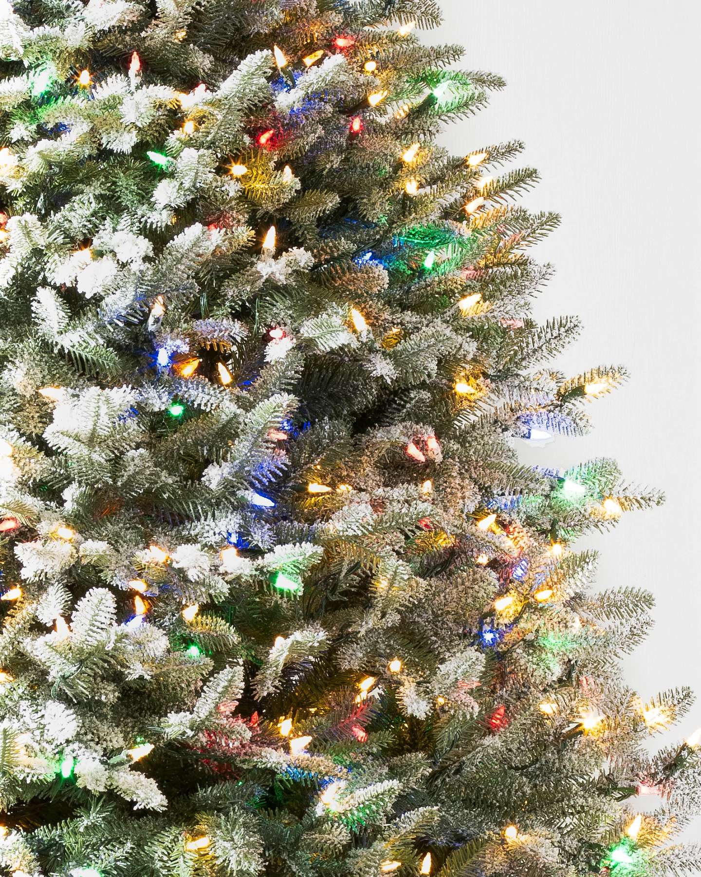 Balsam Hill Frosted Balsam Fir Artificial Christmas Tree LED Clear Plus Cluster Lights Closeup