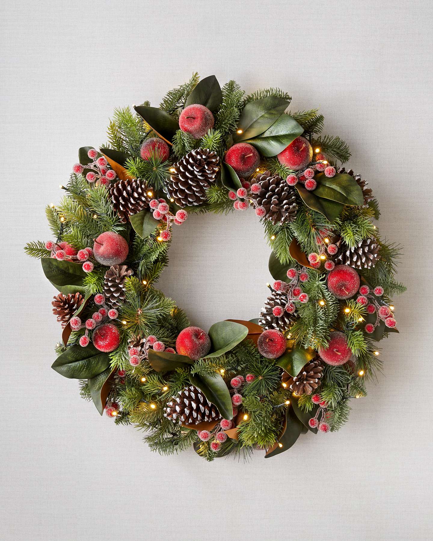 Balsam Hill 26-Inch Holiday Sugared Apple Harvest Artificial Christmas Wreath LED Lights Full Display