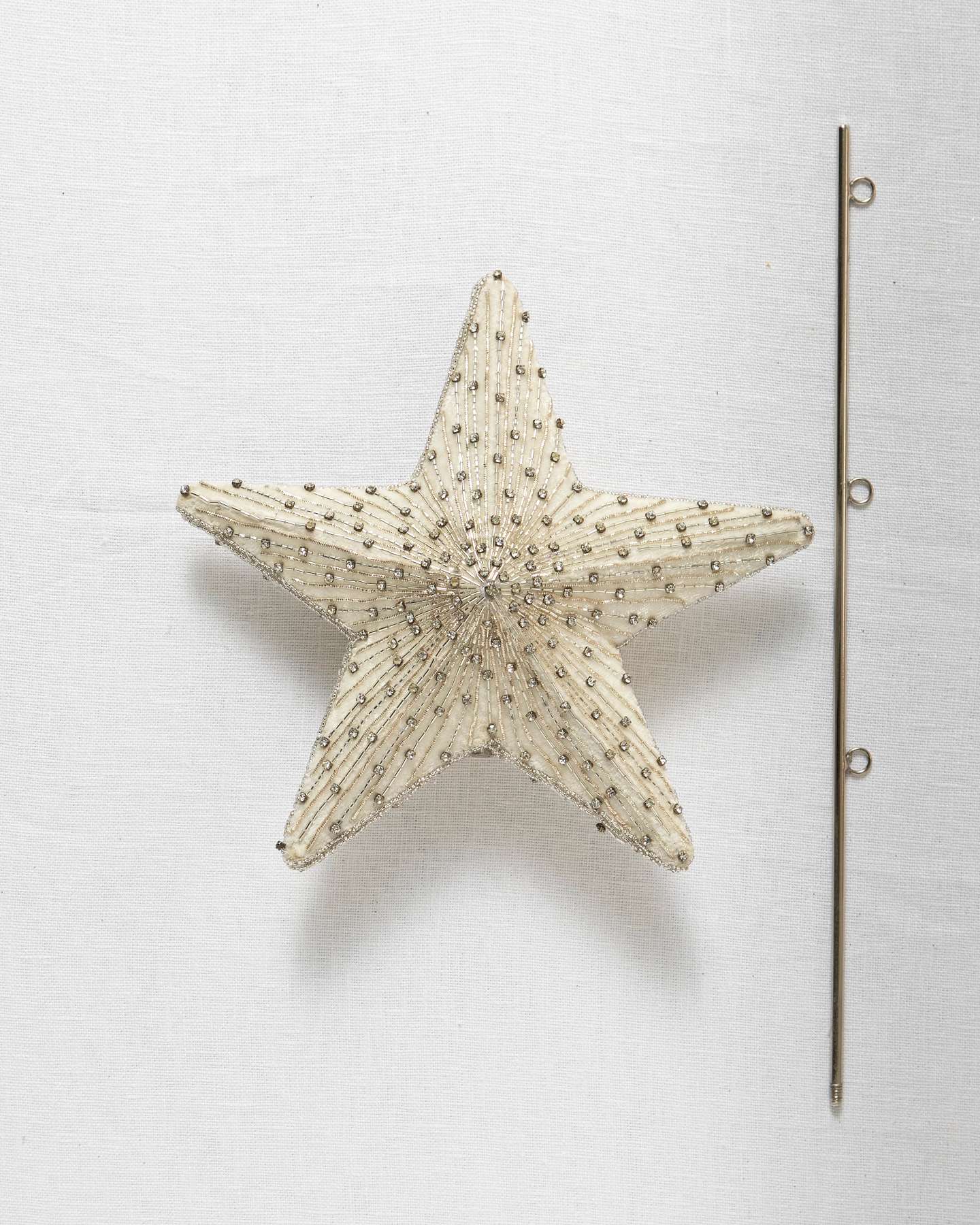 Balsam Hill White Jeweled Star Artificial Christmas Tree Topper Closeup