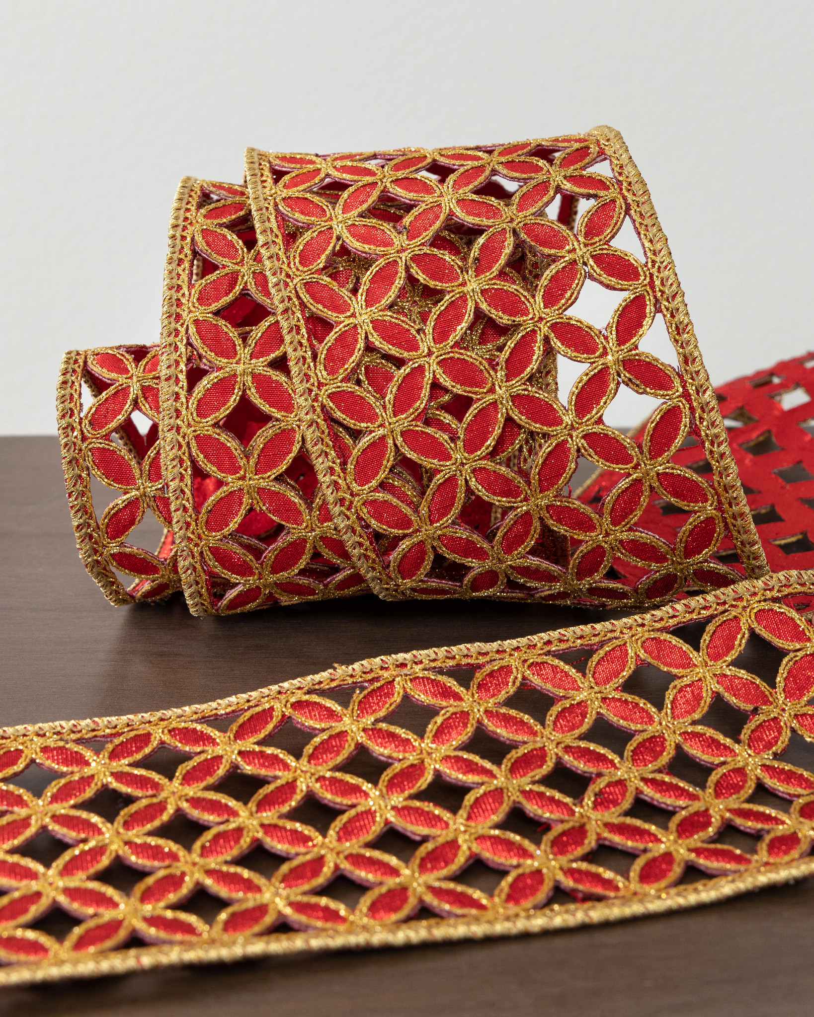 Red & Gold Lattice Cutout Ribbon