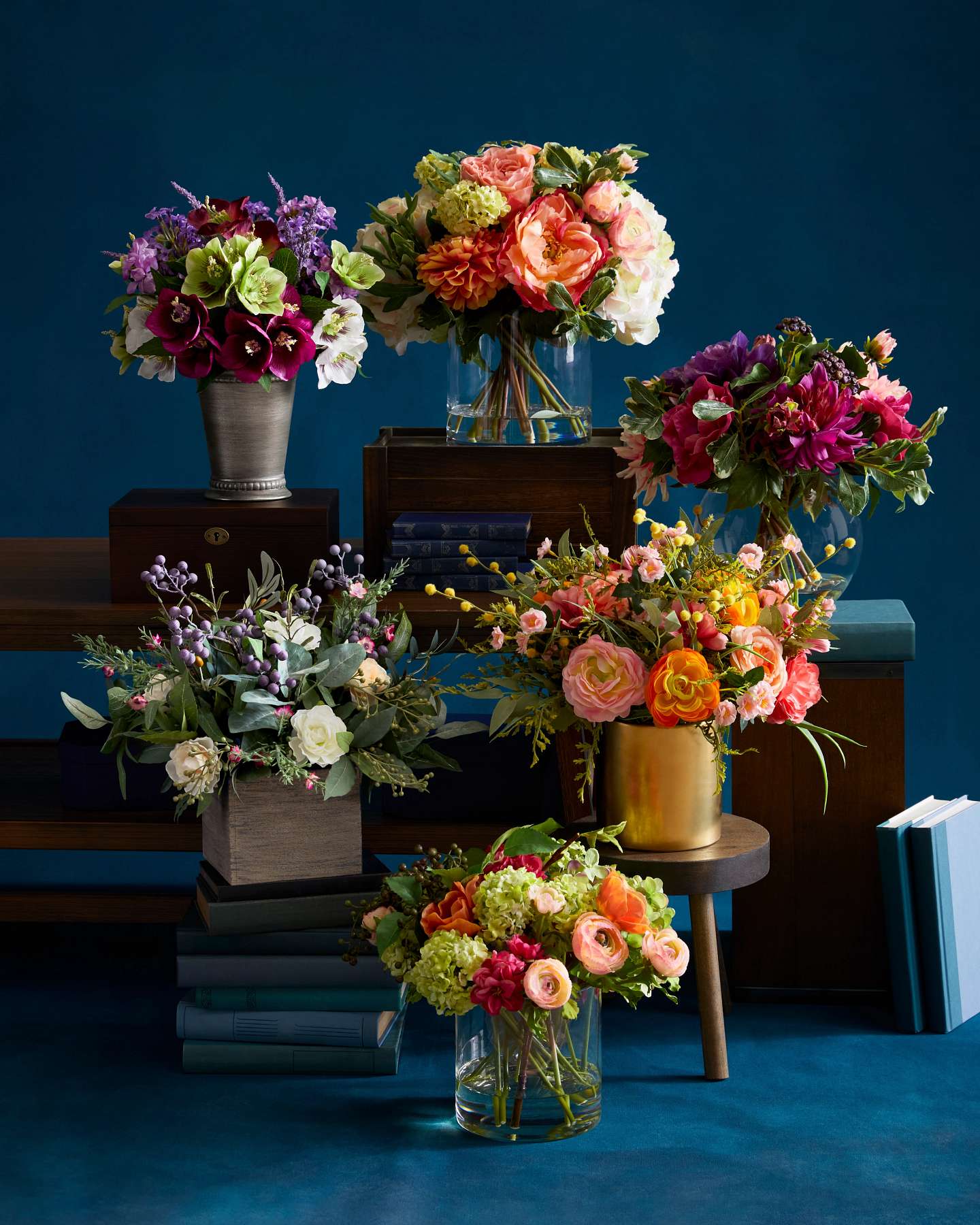 Balsam Hill Coral Garden Artificial Flower Arrangement Lifestyle Display with Other Floral Arrangements