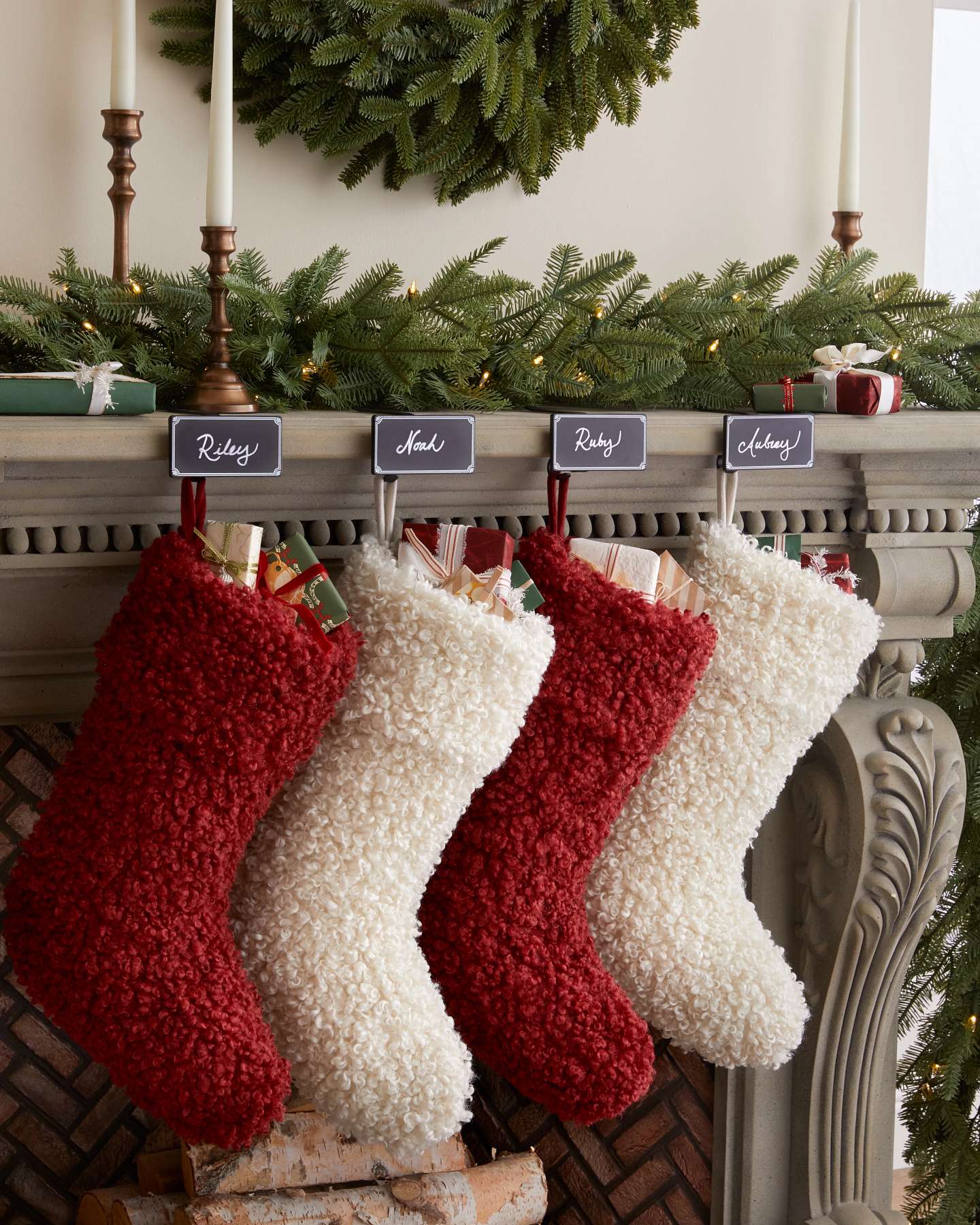 MantleClip® Stocking Holder with Clip-on Chalkboards, Set of 4
