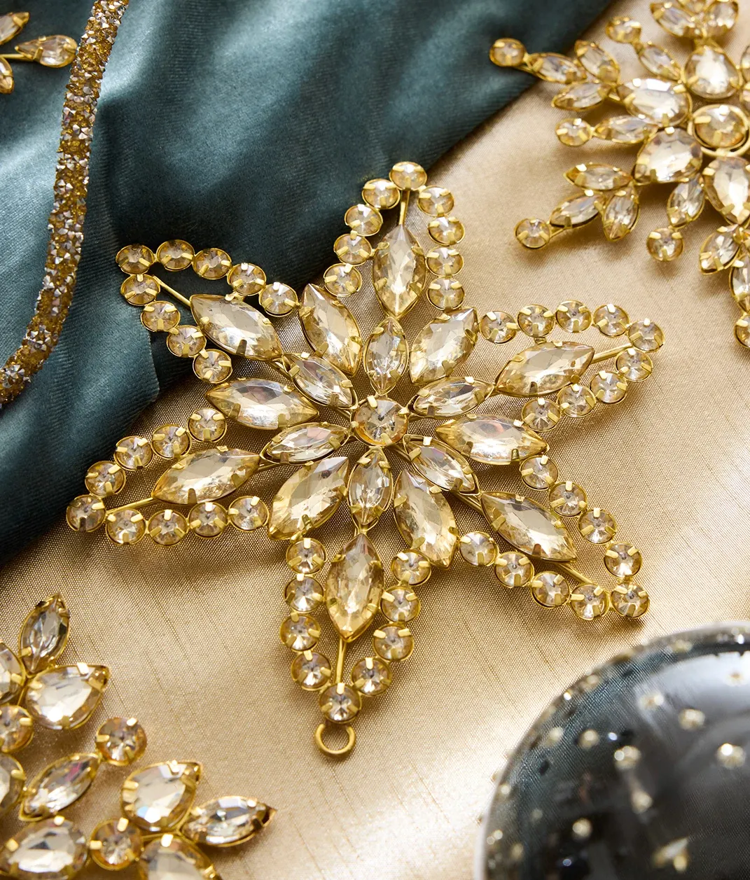 Gold Rhinestone Snowflake Ornaments