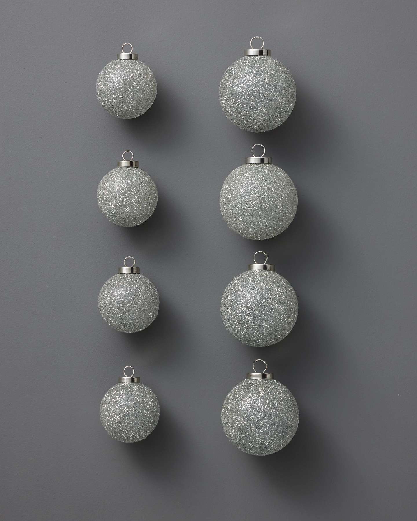 Silver Stardust Sparkle Ornaments, Set of 8