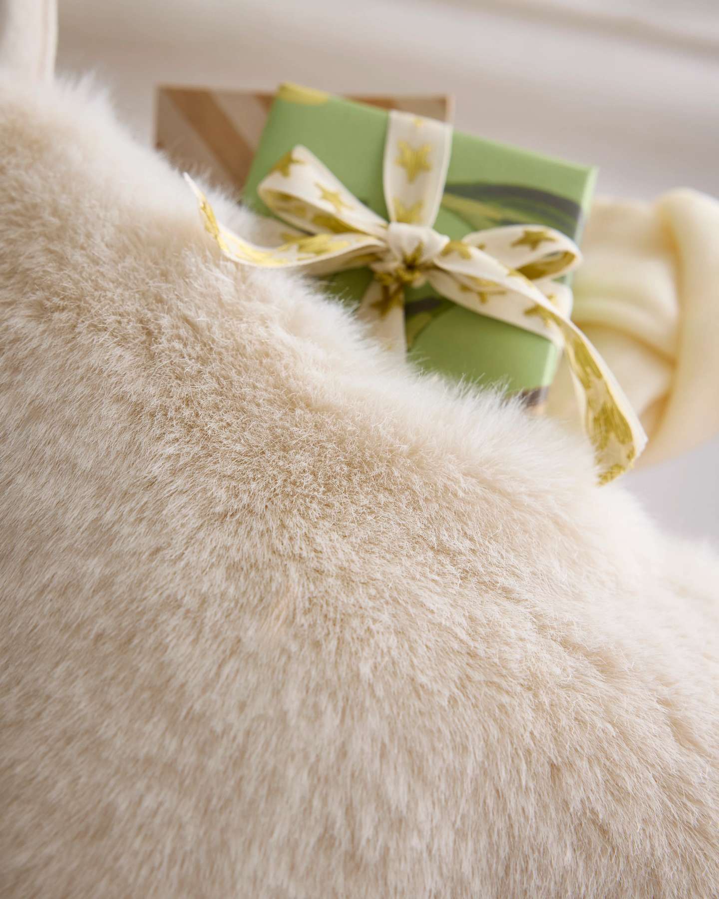 Ivory Faux Fur Dog Bone Christmas Stocking