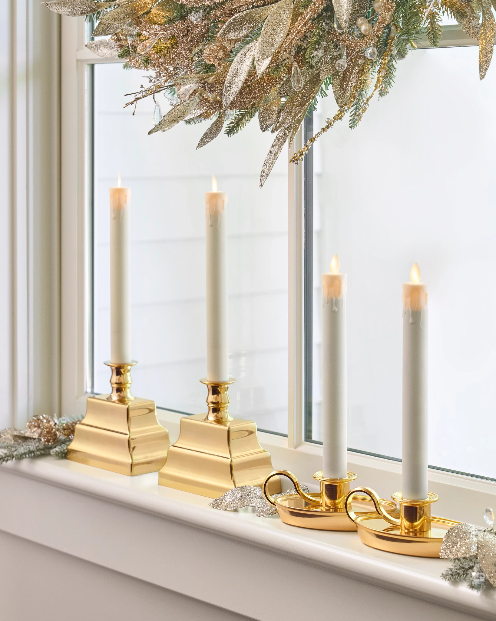 Solid Brass Window Candles Brass Miracle Flame LED Window Candles