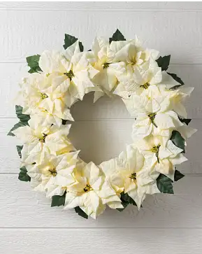 Outdoor Lit Ivory Poinsettia Celebration Wreath Outdoor Lit Ivory Poinsettia Celebration Wreath