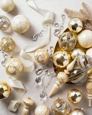 Assorted metallic Christmas baubles with beads and glitter
