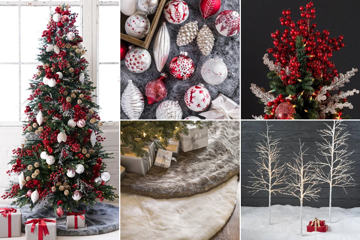 Nordic-themed Christmas decorating ideas combining neutral accents with red ornaments