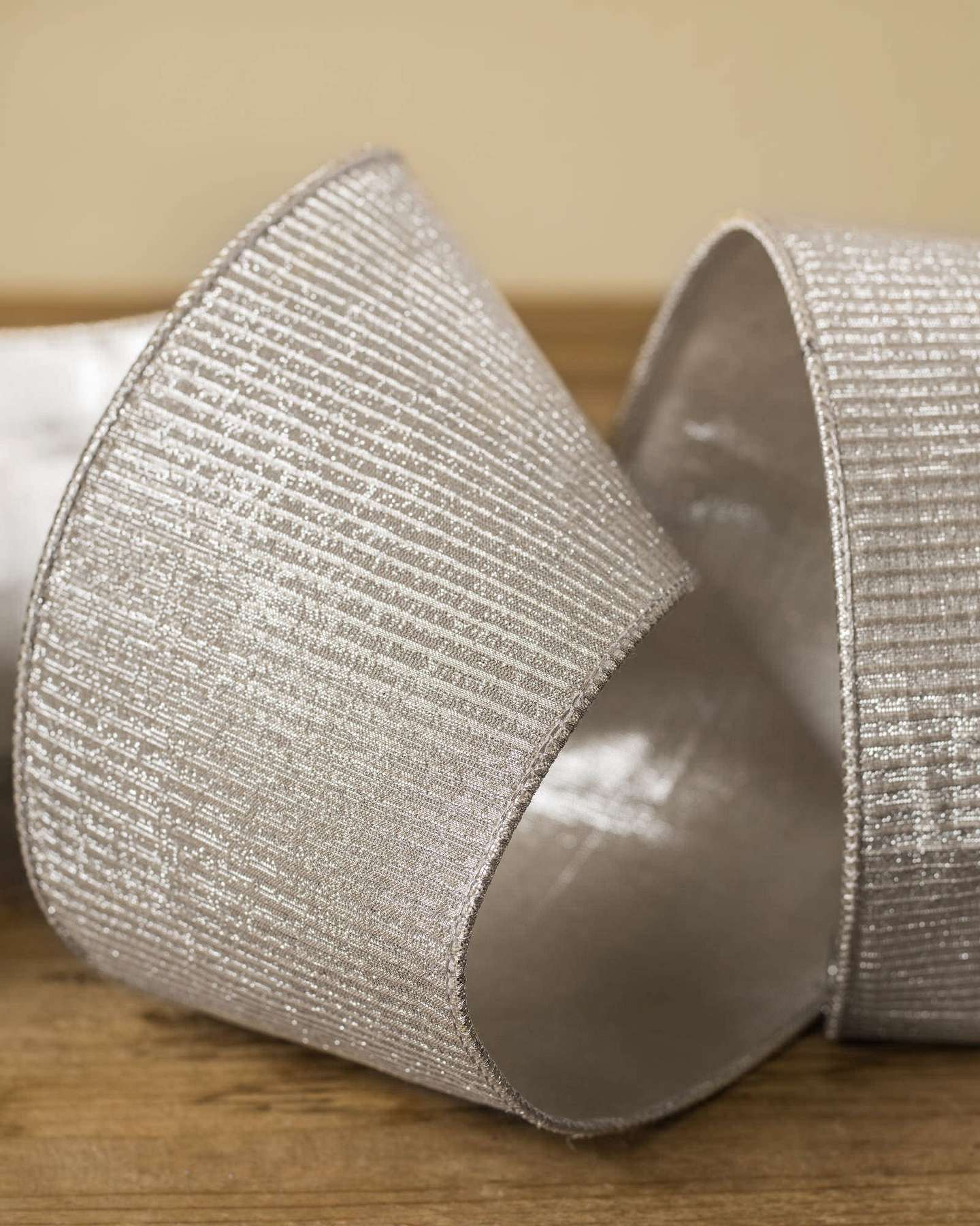Balsam Hill Platinum Pleated Lame Ribbon Luxurious Christmas Accent