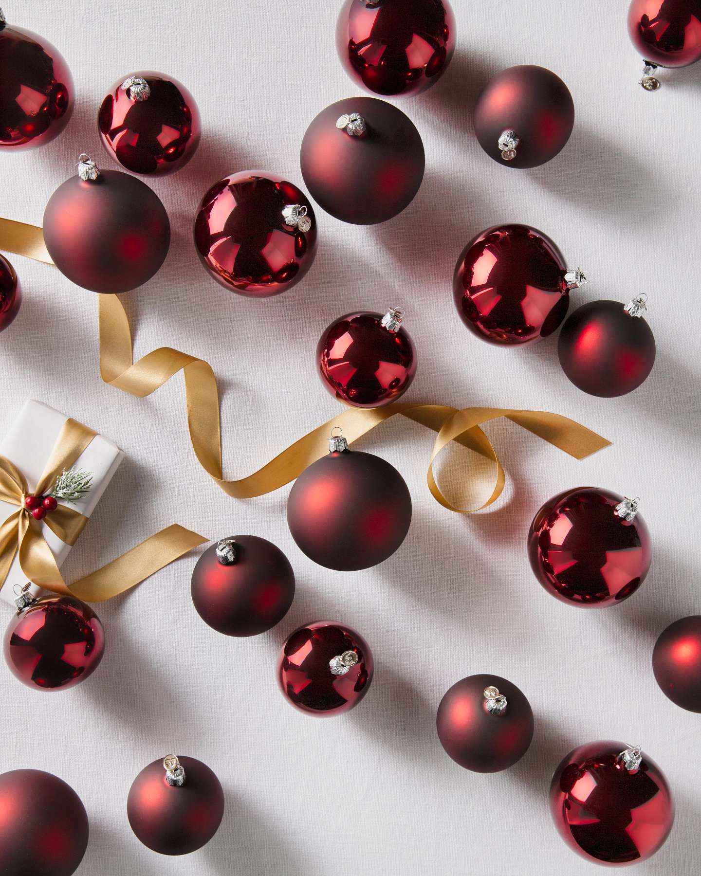 Balsam Hill Burgundy BH Essentials Classic Christmas Ornament Set of 24 Display