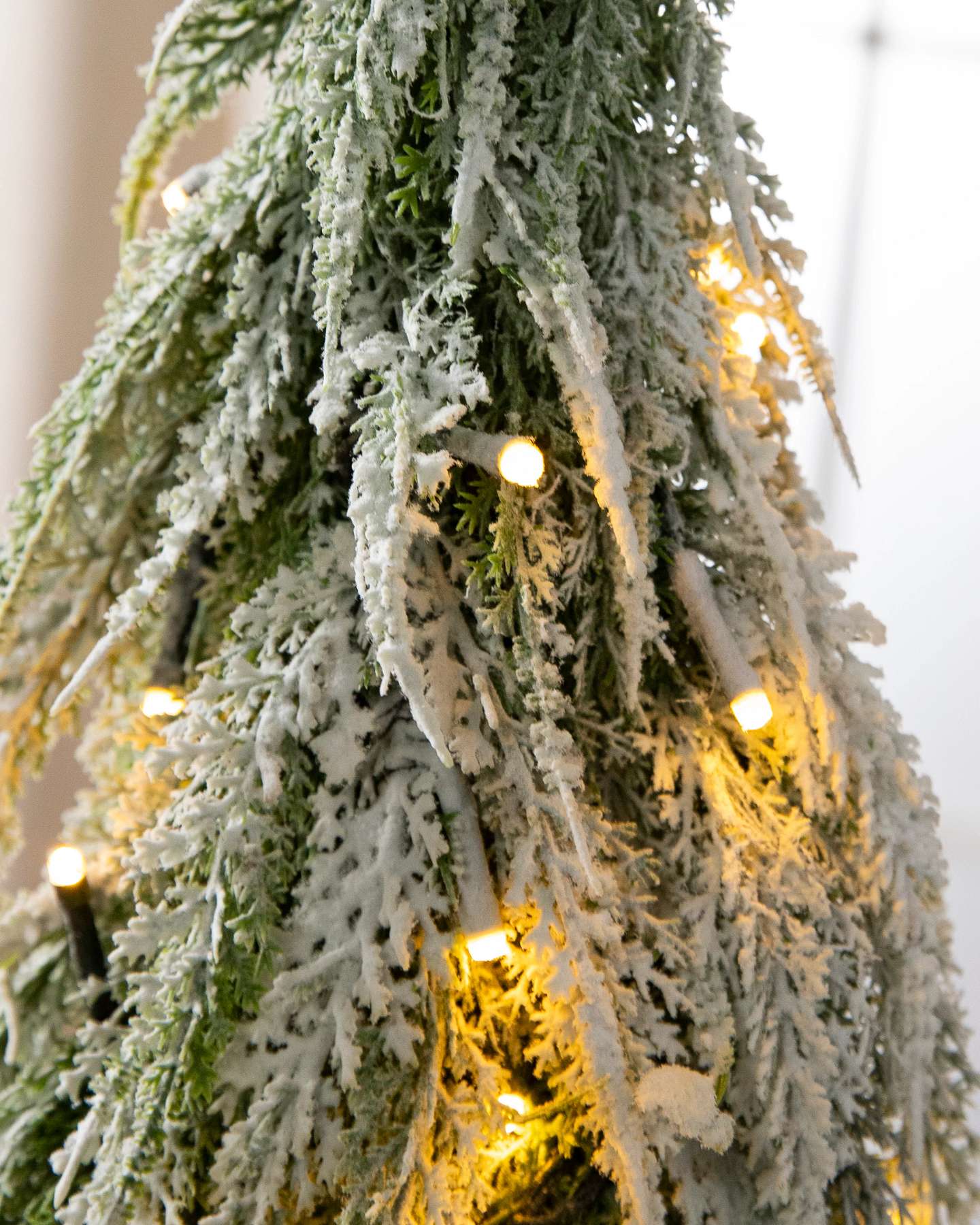 Balsam Hill Snowfall Downswept Tabletop Artificial Christmas Trees Set of 2 LED Closeup