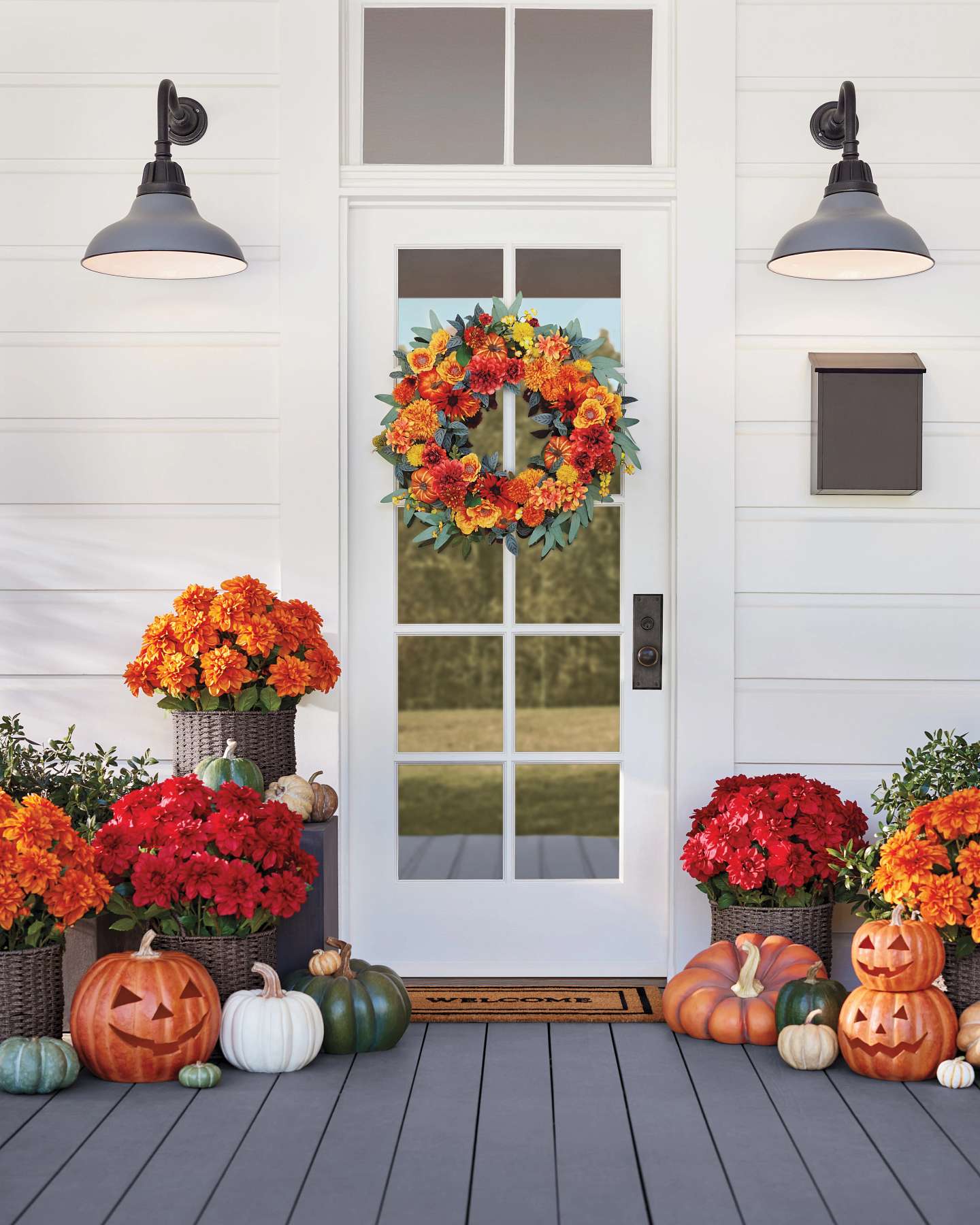 Balsam Hill Outdoor Dahlia Festival Artificial Wreath 22-Inch Entryway Display