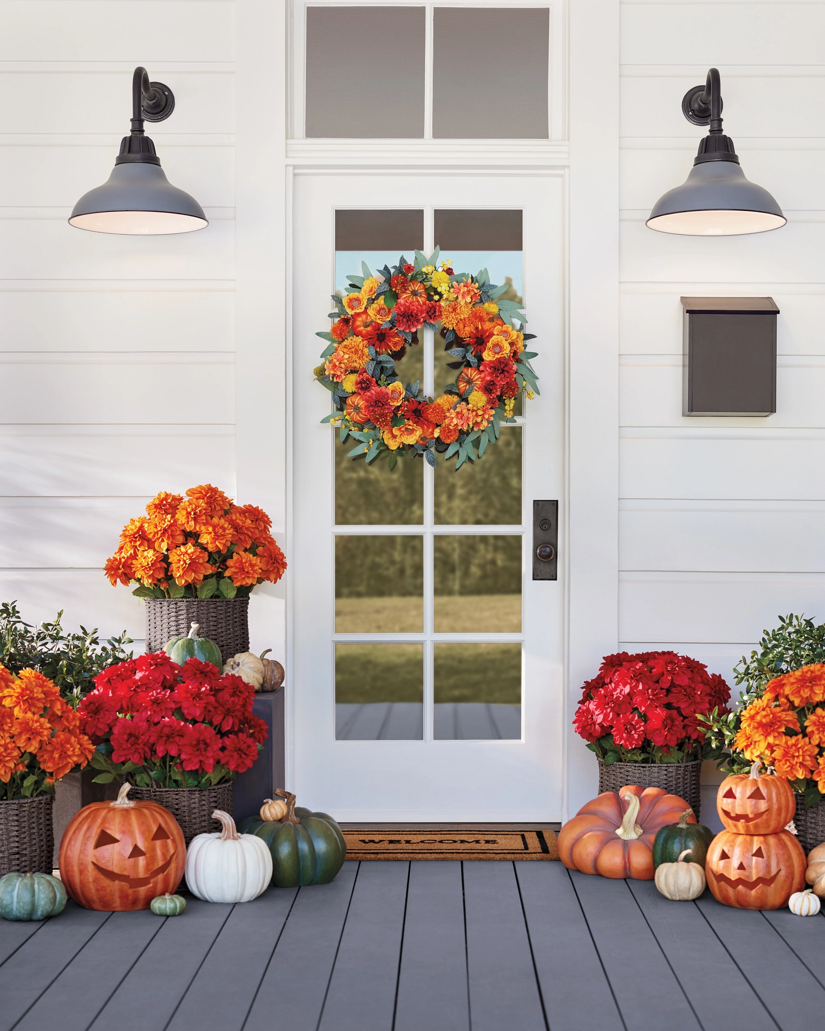 Outdoor Orange Vibrant Dahlias Artificial Fall Pot Filler | Balsam