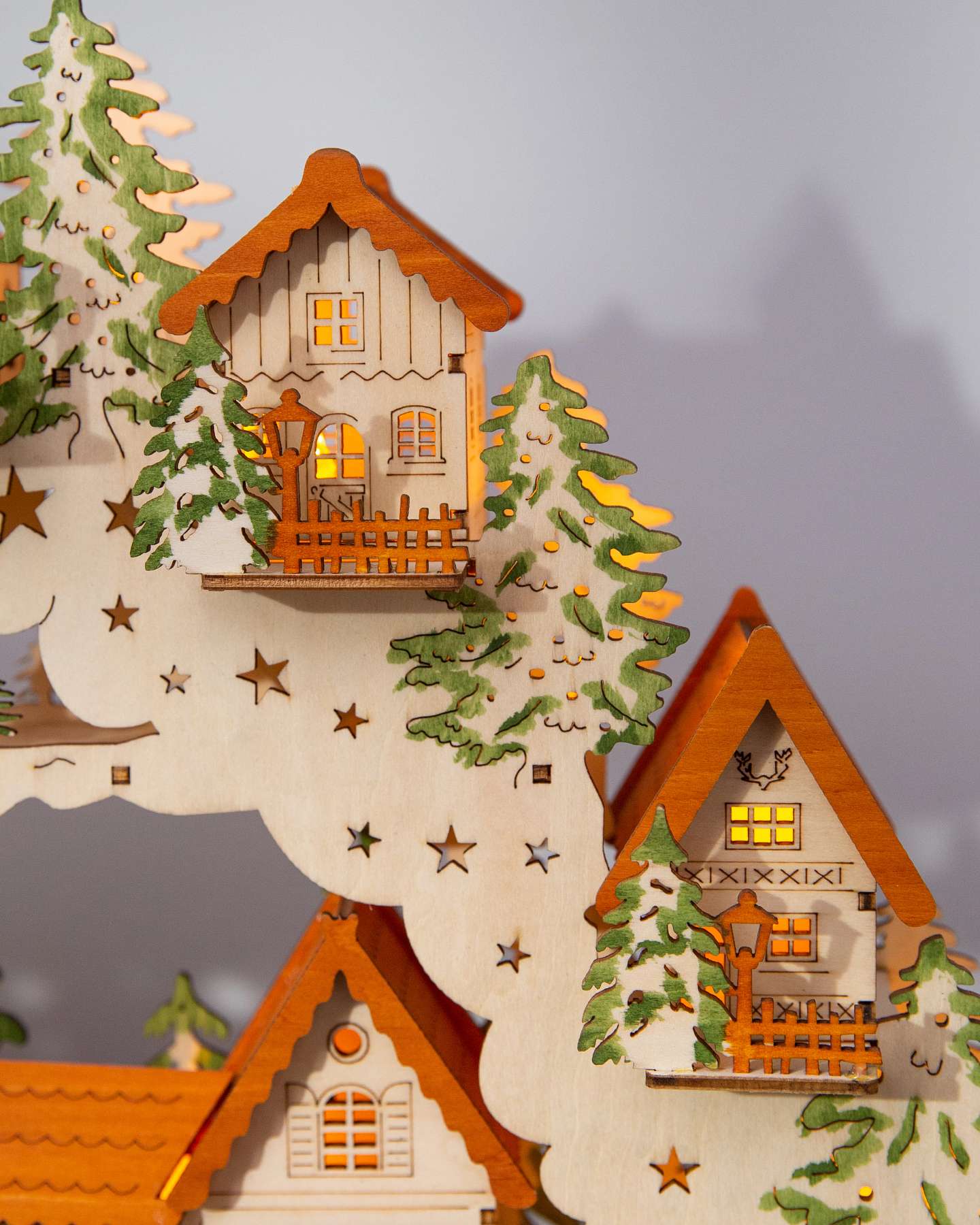 Balsam Hill Lit Wooden Animated Swiss Alps Village Intricate Close Up View