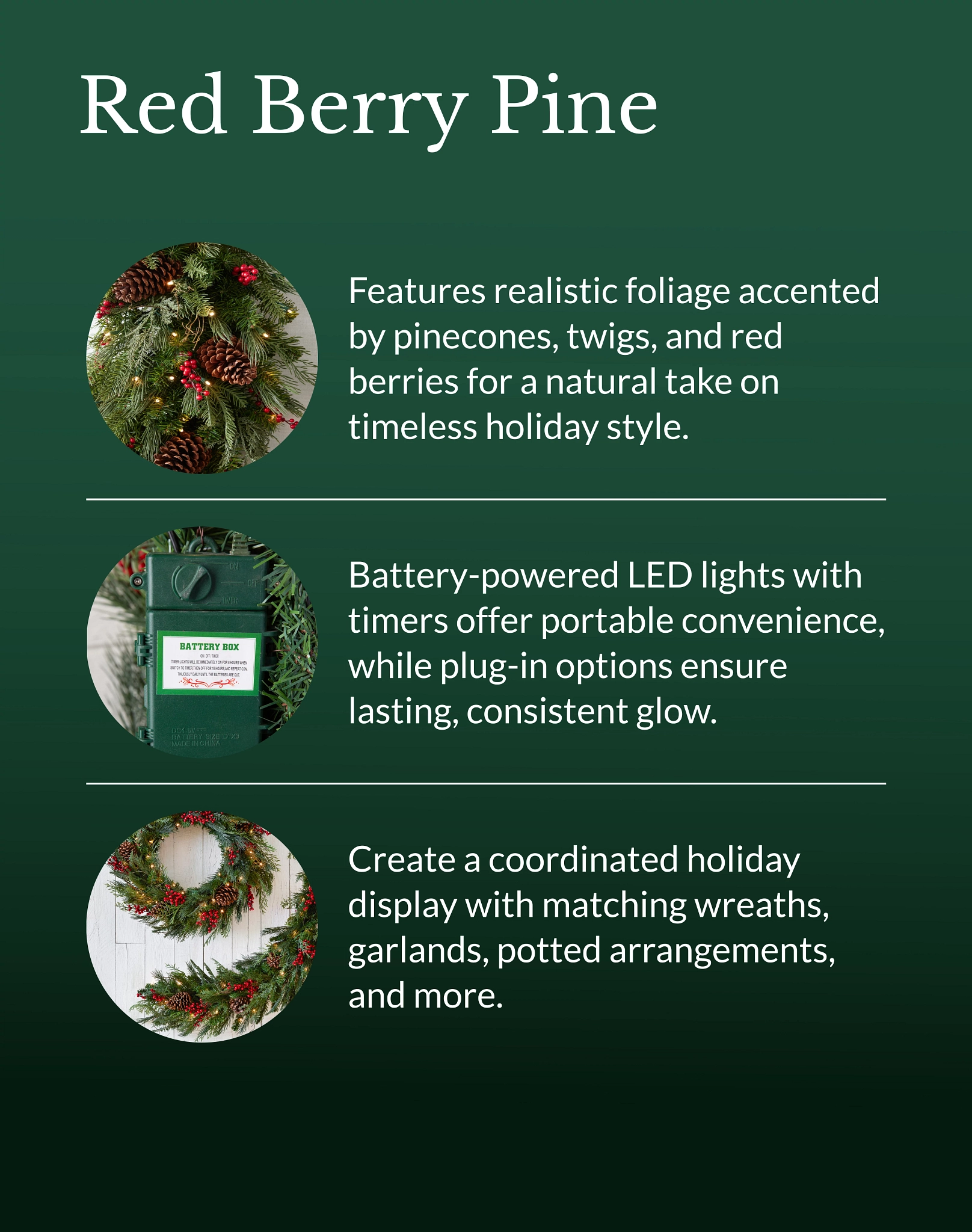 Outdoor Red Berry Pine Artificial Christmas Hanging Basket