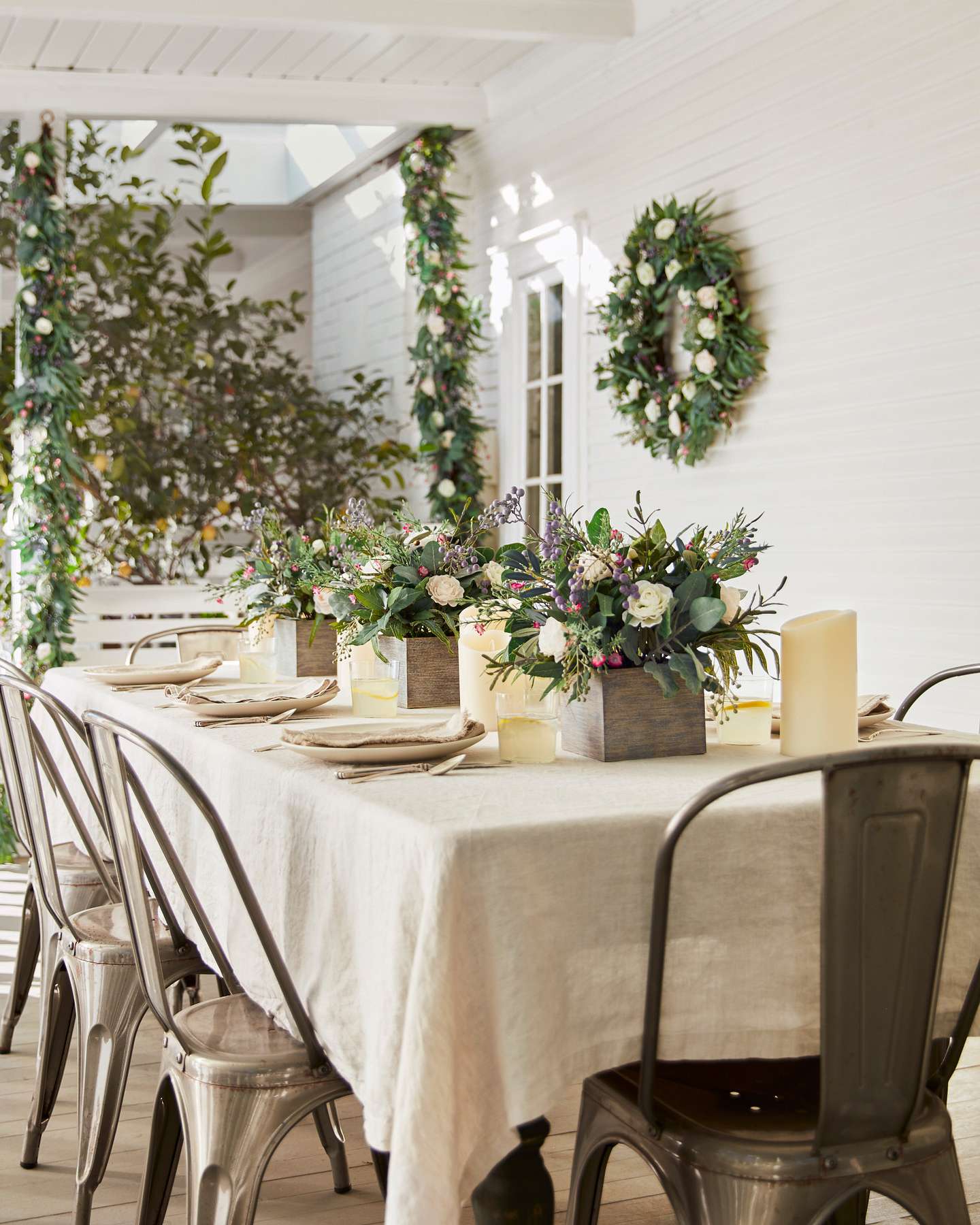 Balsam Hill Marseille Meadow Foliage on Rustic Dining Table