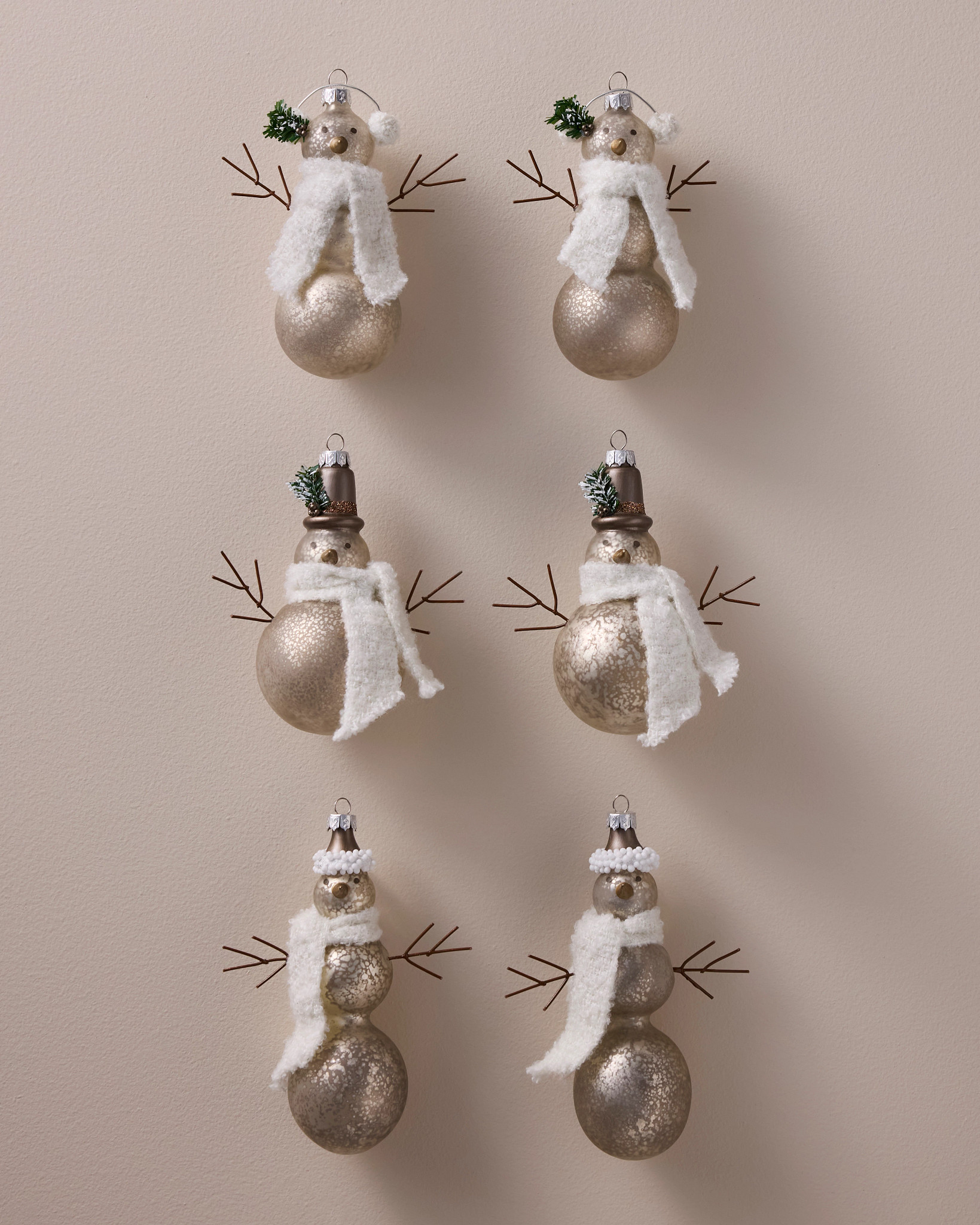 Winter Lodge Cozy Snowman Glass Ornament Set