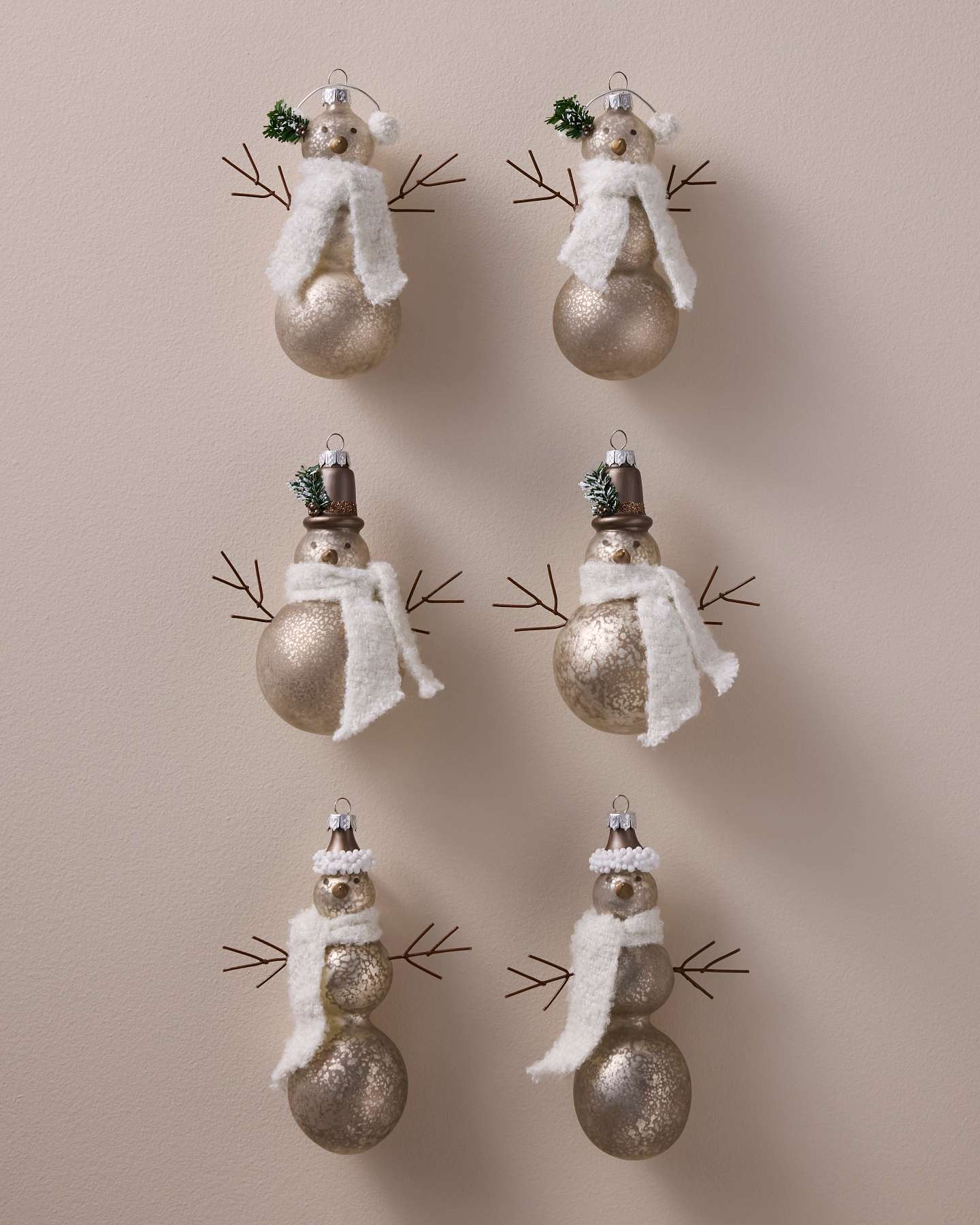 Winter Lodge Cozy Snowman Glass Ornaments, Set of 6