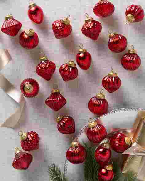 BH Essentials Red Mini Mercury Glass Ornaments Set of 24 by Balsam Hill