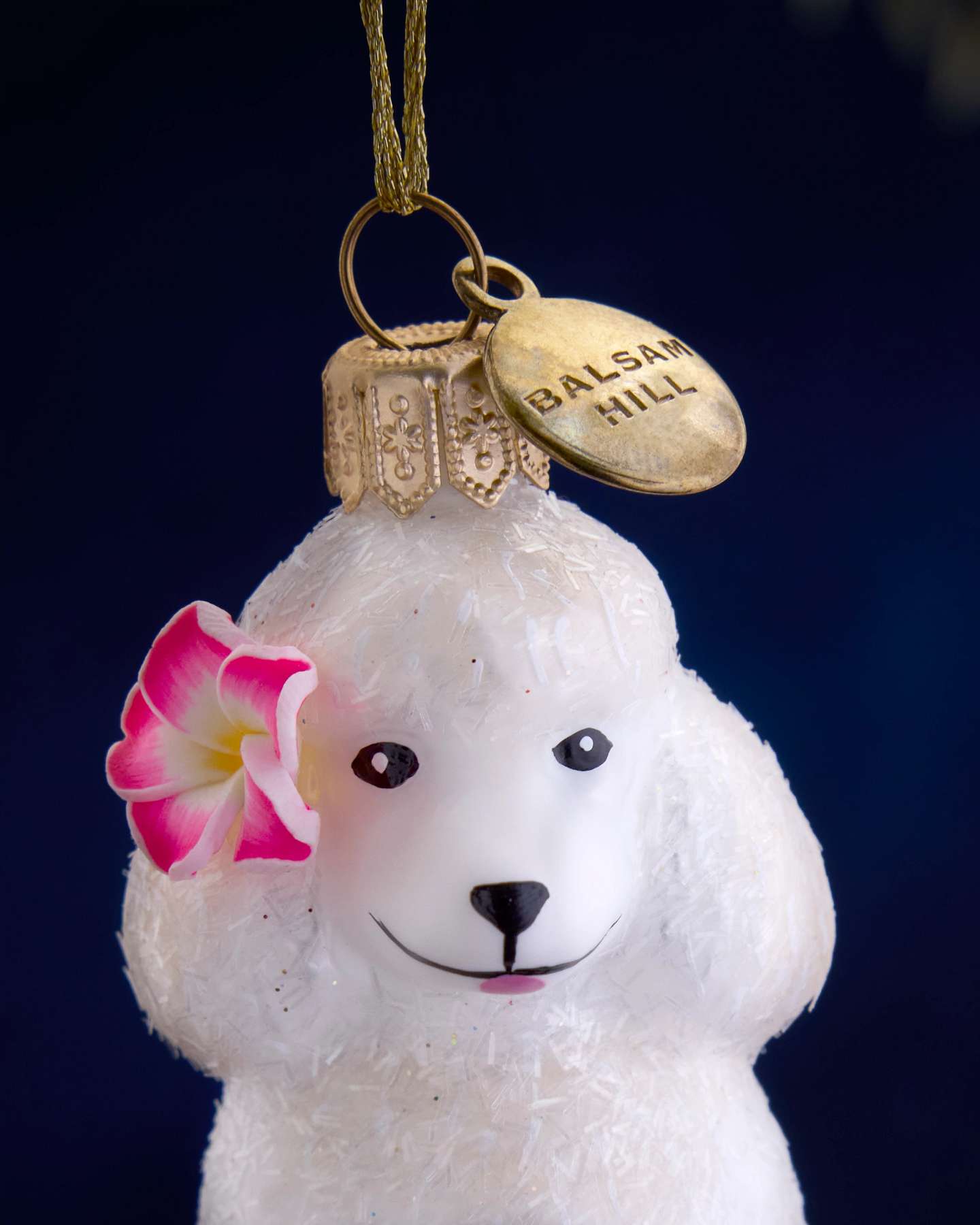 Balsam Hill Studio White Poodle with Plumeria Ornament