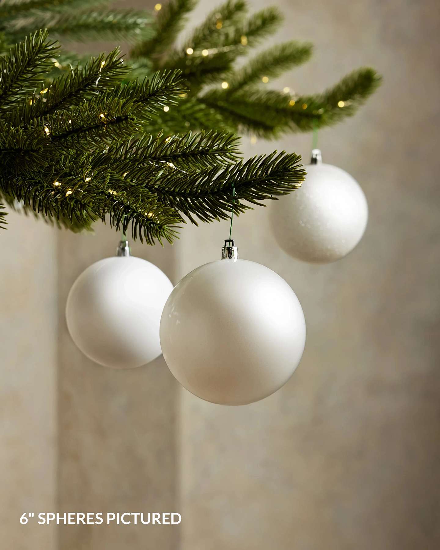 Balsam Hill White Shatter Resistant Artificial Christmas Ornament Set of 20 Close-Up