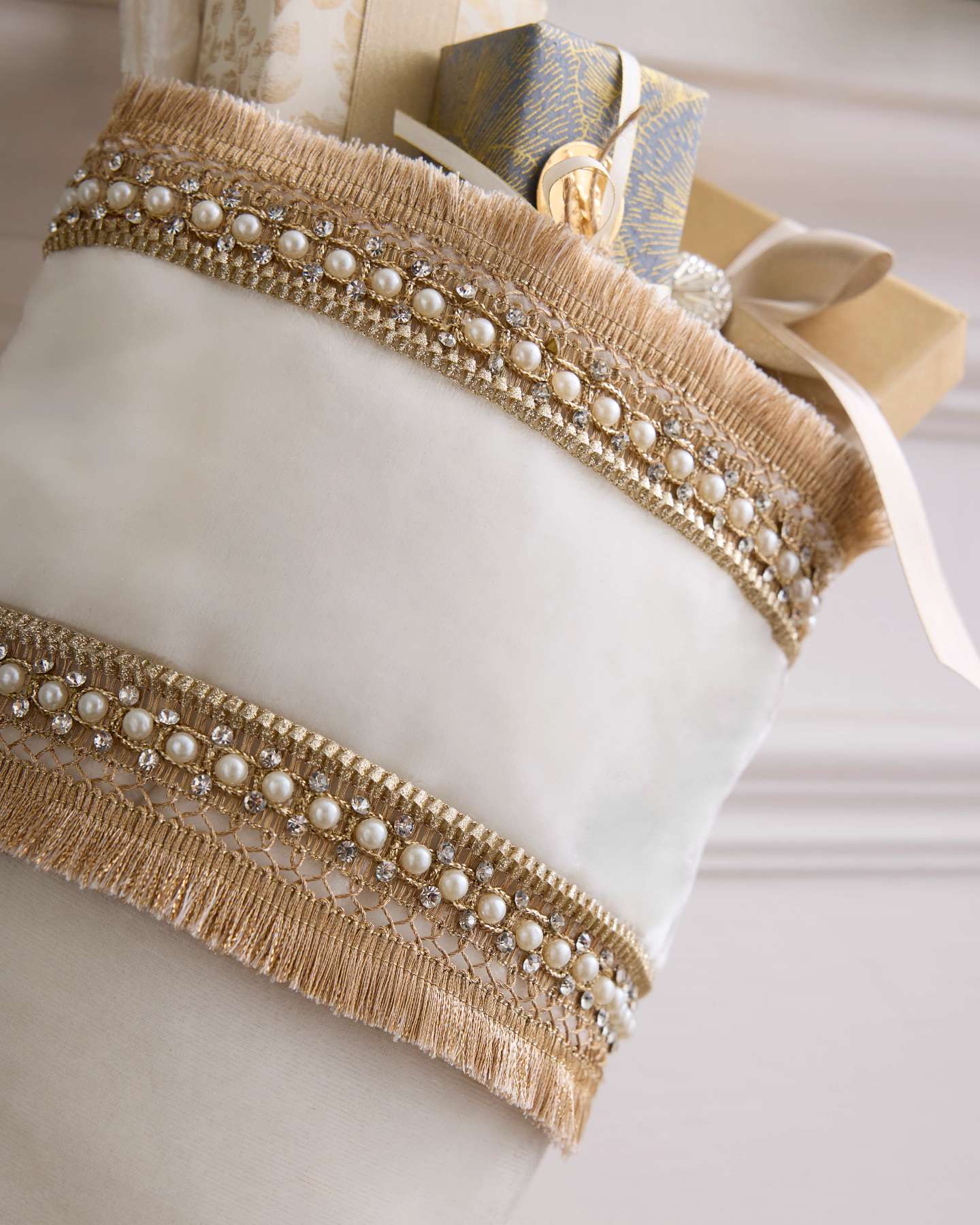 Ivory Velvet & Pearl Christmas Stocking