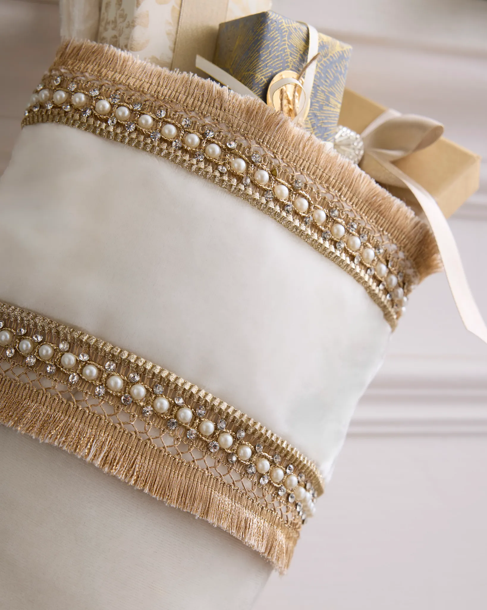 Ivory Velvet & Pearl Christmas Stocking