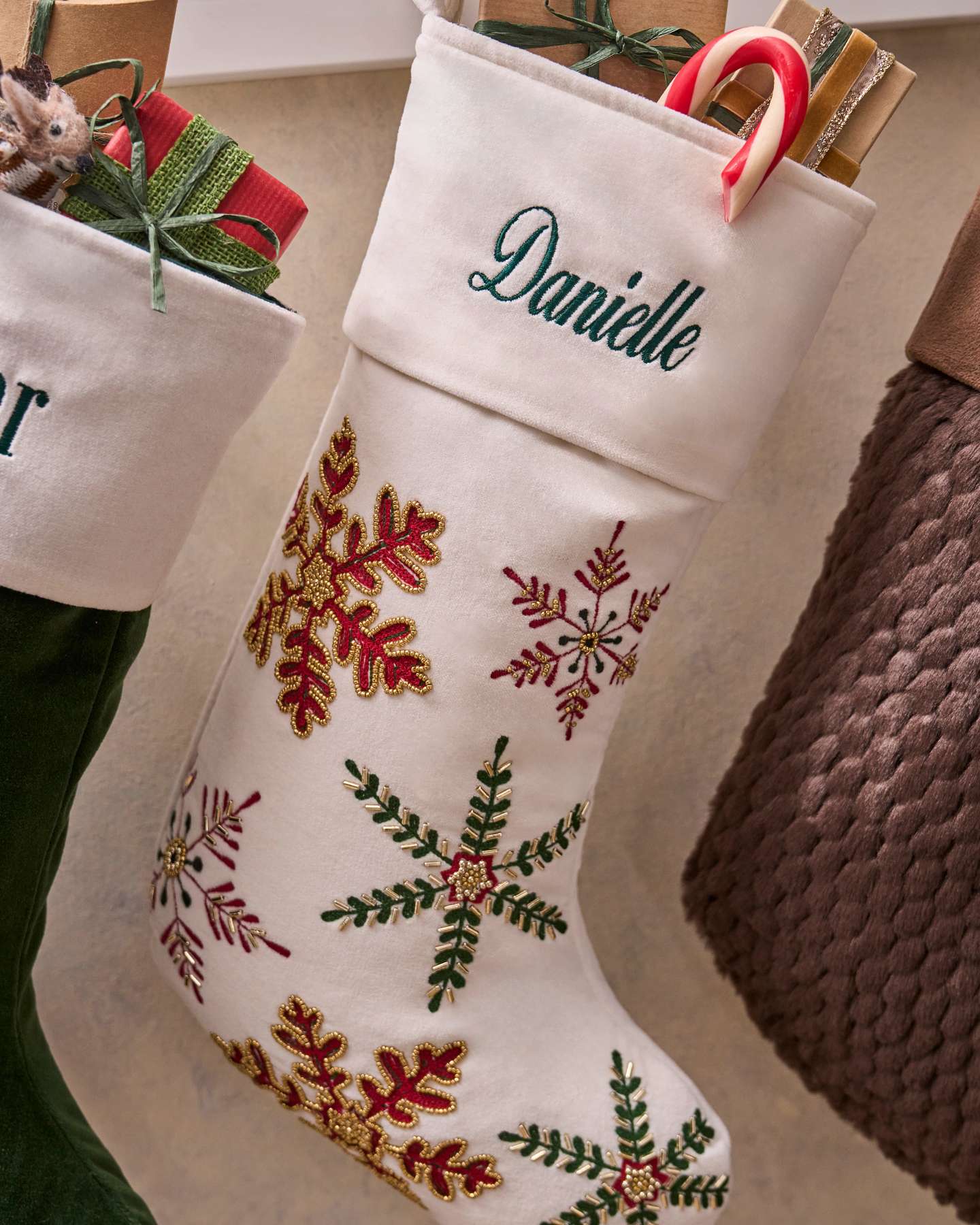Velvet Embroidered Snowflake Christmas Stocking