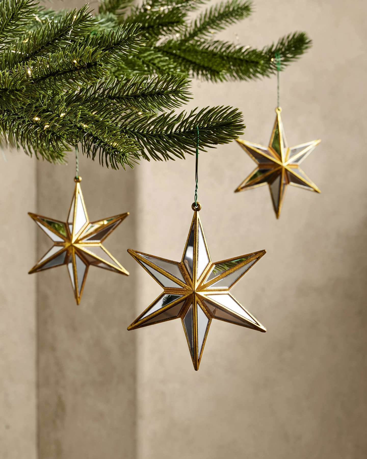 Balsam Hill Gold and Silver Star Artificial Christmas Ornament Set of 12 Close-Up