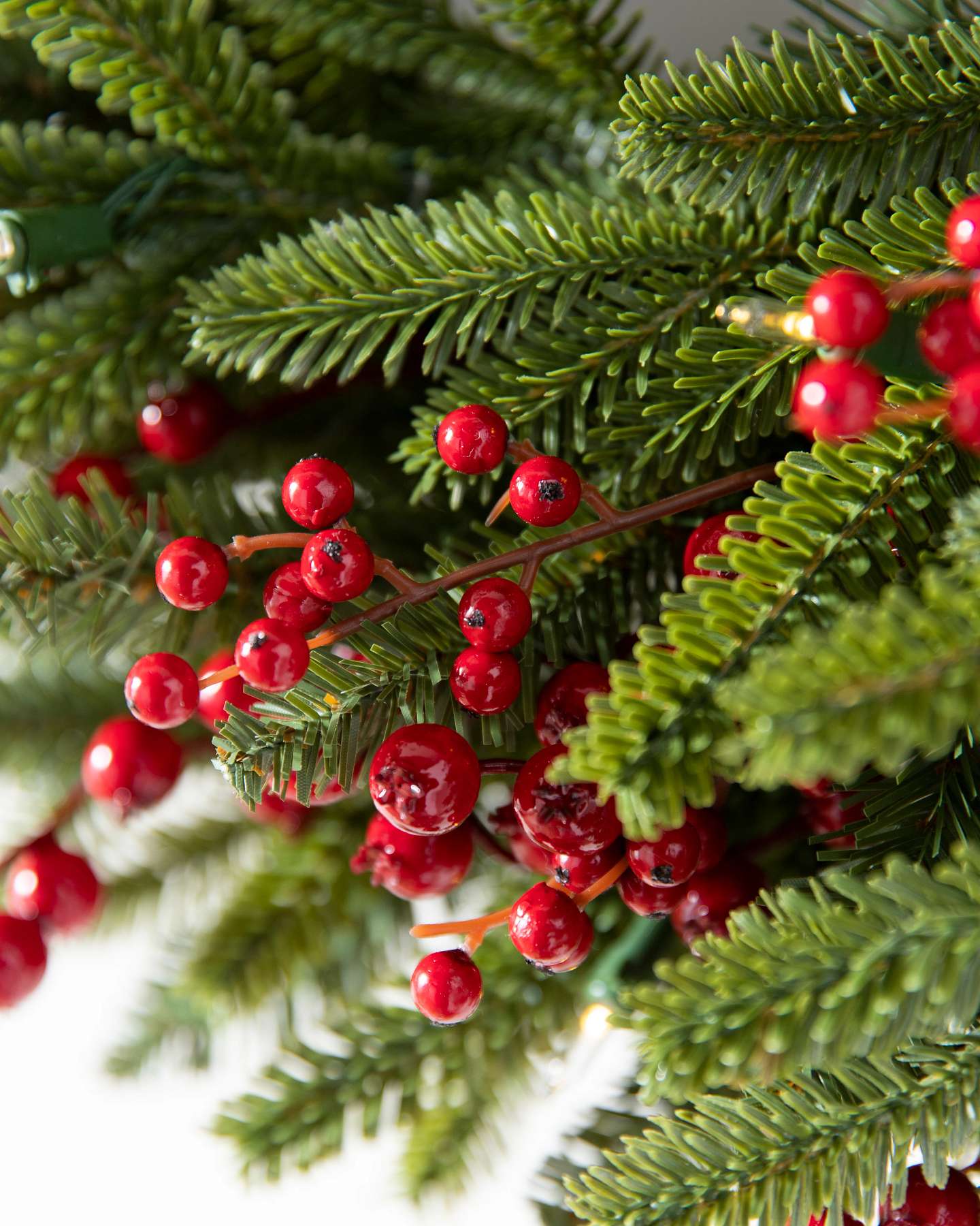 Balsam Hill Red Berry Fraser Fir Artificial Christmas Foliage Detailed View