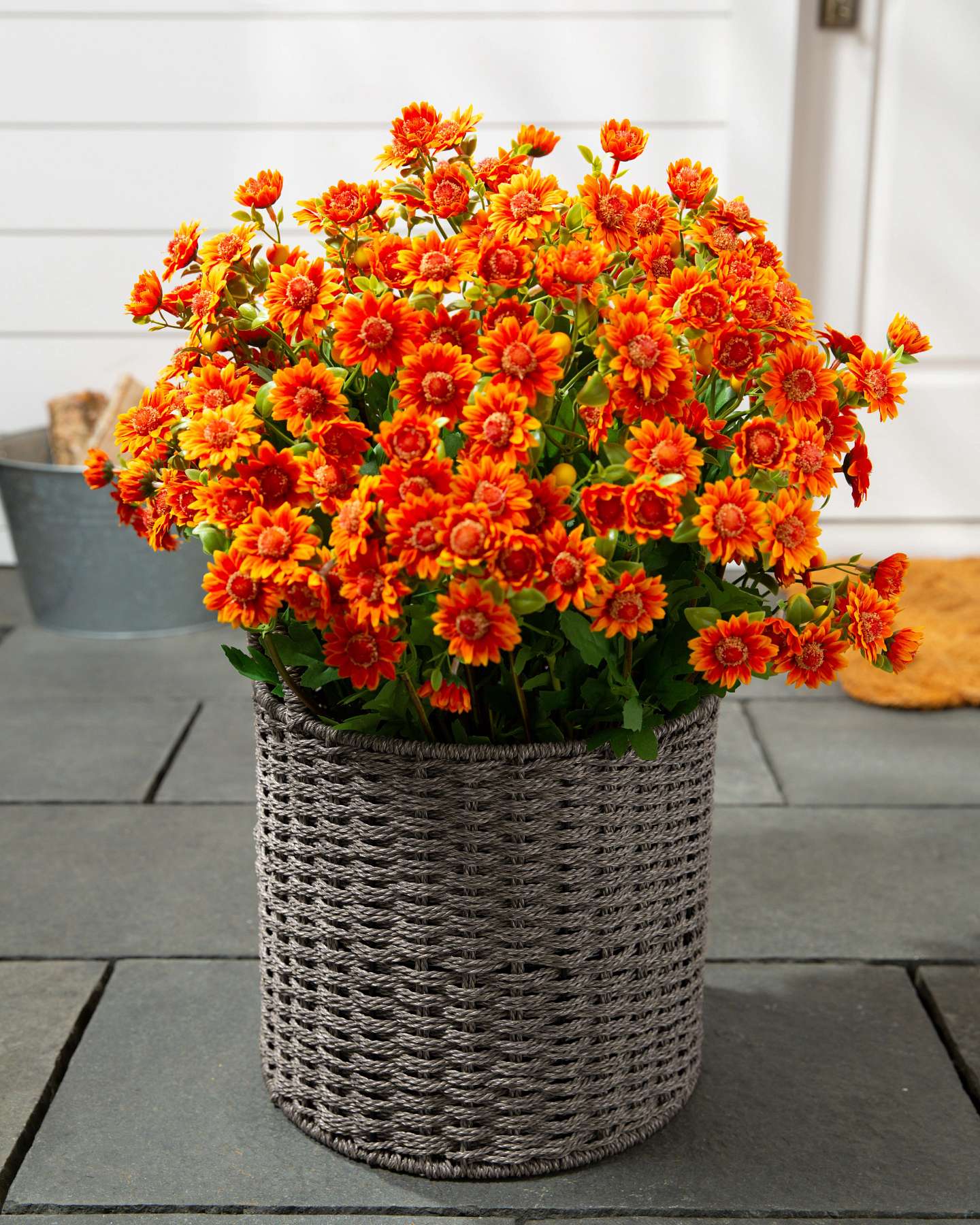Balsam Hill Outdoor Orange Potted Mums Artificial Fall Foliage Warm Autumn Ambiance