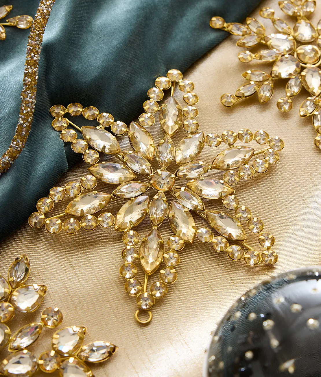 Gold Rhinestone Snowflake Ornaments