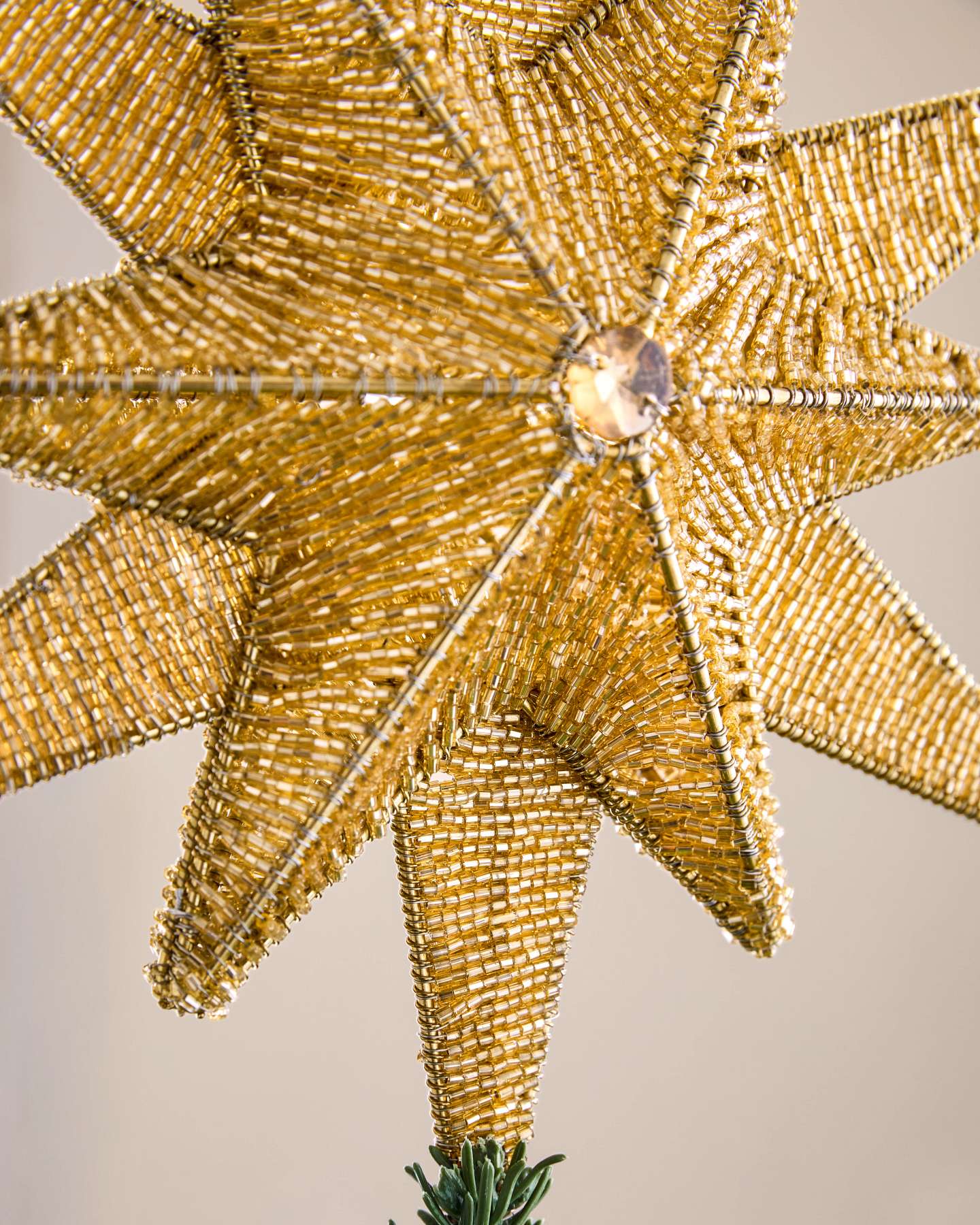 10" Gold Beaded Starburst Tree Topper