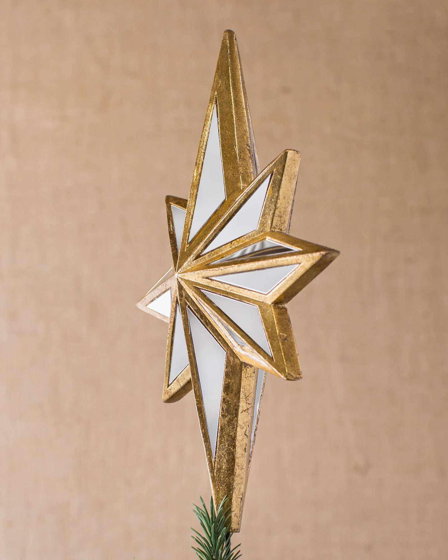 Balsam Hill Double Sided Mirrored Star Artificial Christmas Tree Topper Side View Closeup